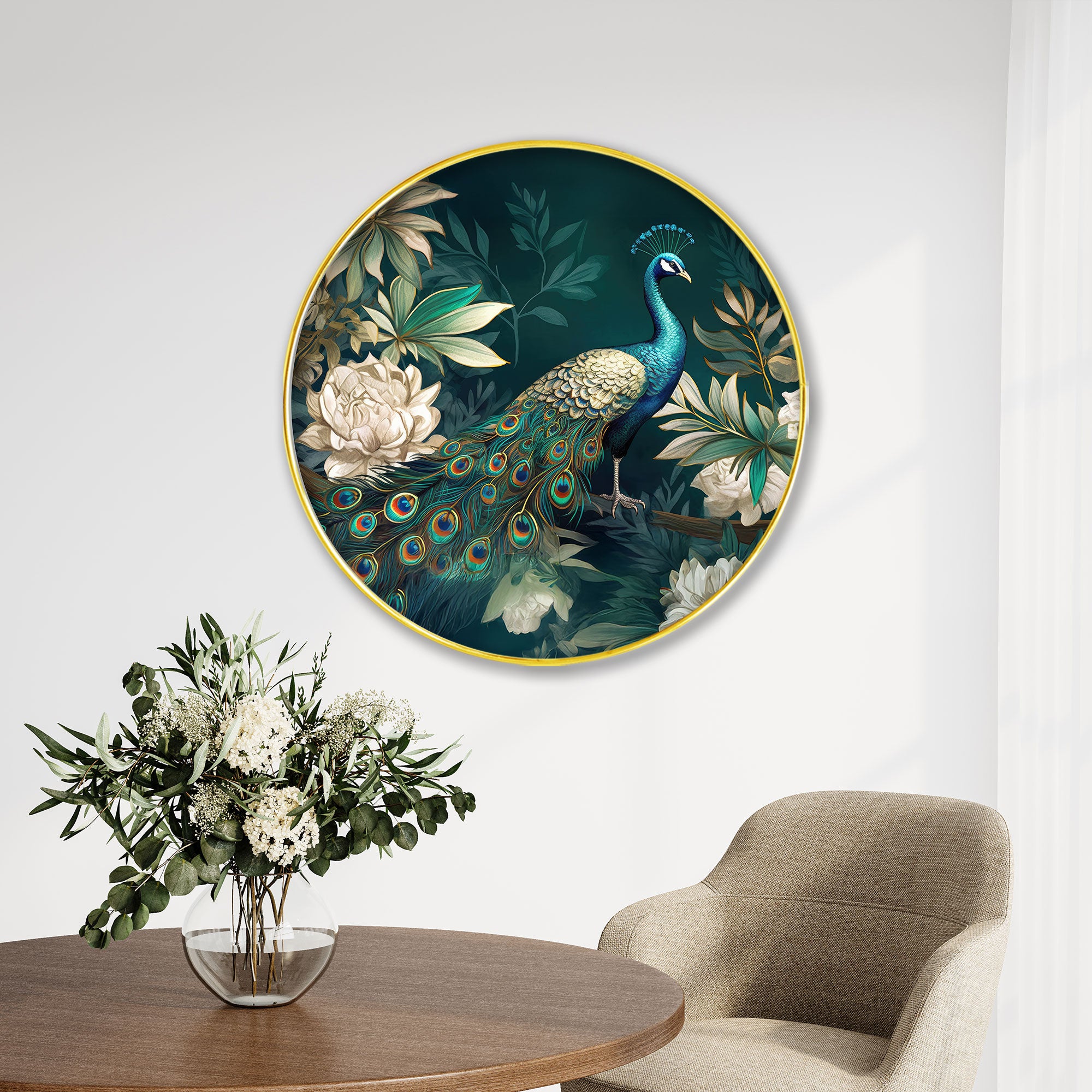 The Castle Decor Vastu 7 Horses Running Wall Hanging | Elegant Golden Round Frame Painting for Home, Hotel, Living Room & Gift Decoration (Copy)