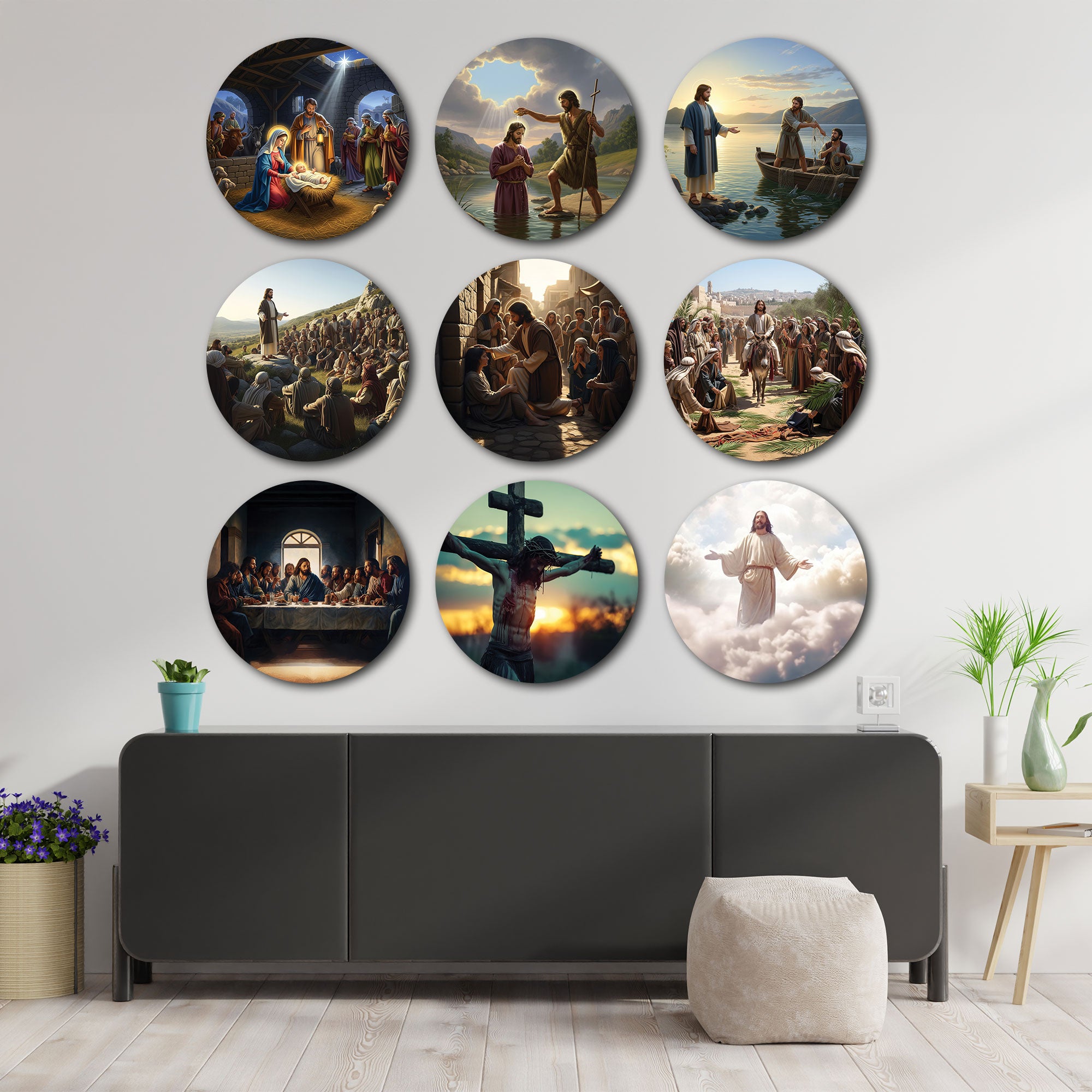Lord Jesus Wall Plates Set of 9 Decorative Wall Art & Showpiece for Home Spiritual Wall Decor for Living Room & Prayer Room & church