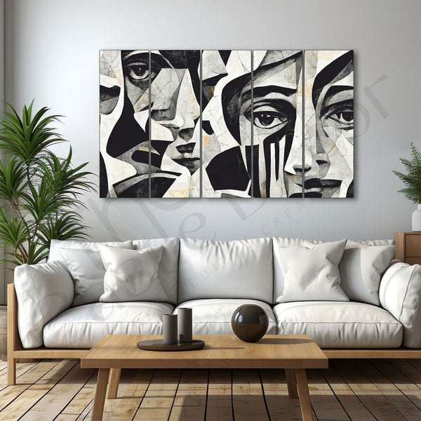 Mosaic Faces Painting Set of 5 for Home Decoration