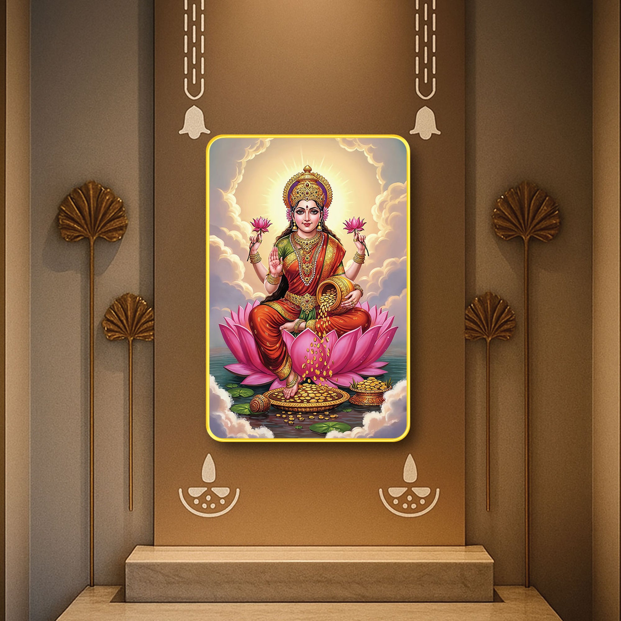 The Castle Decor Divine Lord Satyanarayan Sparkle  Digital Print | Premium Golden Slim Frame | Sacred Hindu God Wall Decor for Home, Office & Temple 20X30 Inches