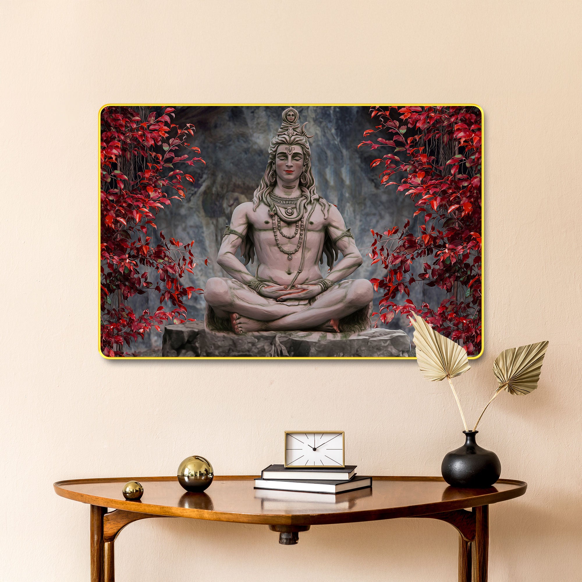 The Castle Decor Lord Shiva Wall Art Painting | Spiritual Wooden Frame for Home, Living Room, Office & Hotel Decoration