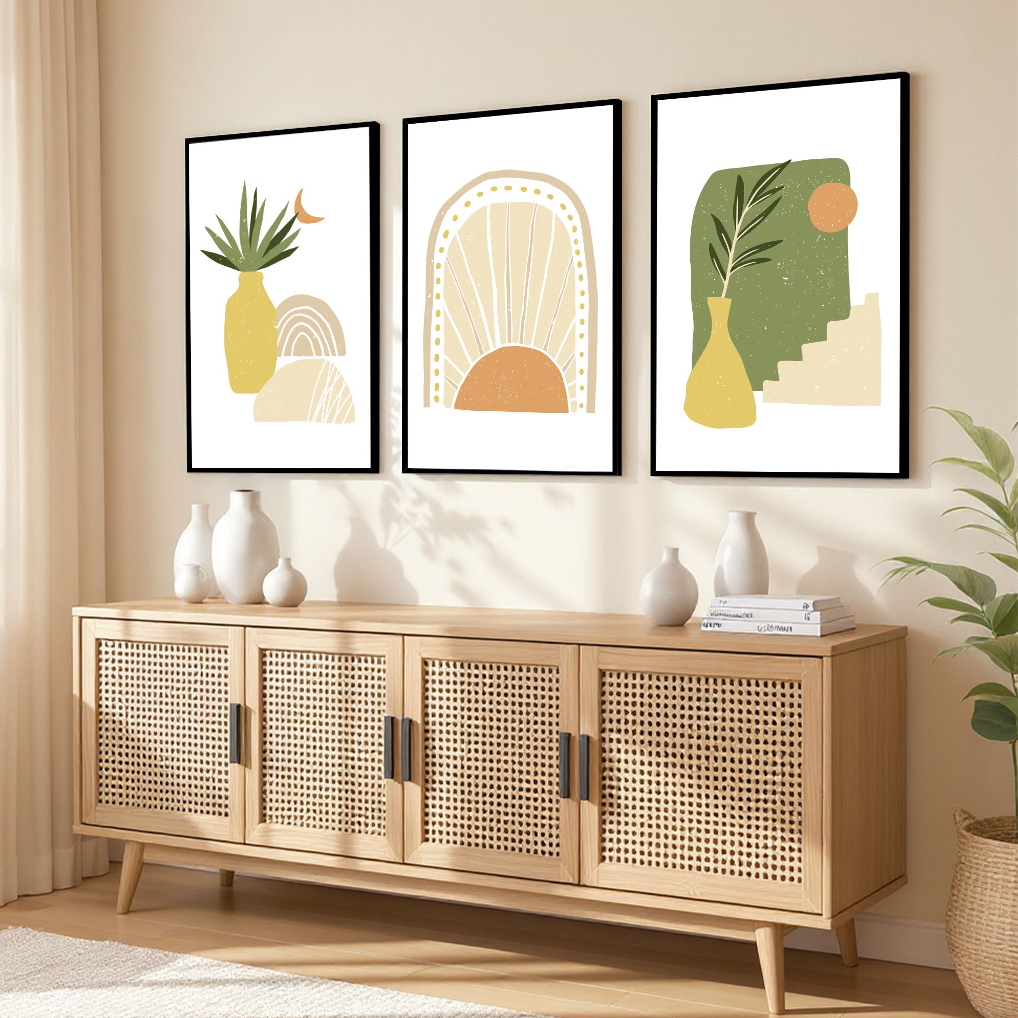 The Castle Decor Boho Wall Art for Living Room Big Size | Framed Abstract Botanical Paintings for Living Room & Bedroom | Modern Home Decoration & Perfect Gifting Option | Set of 3 (11×17 Inch Each) -7