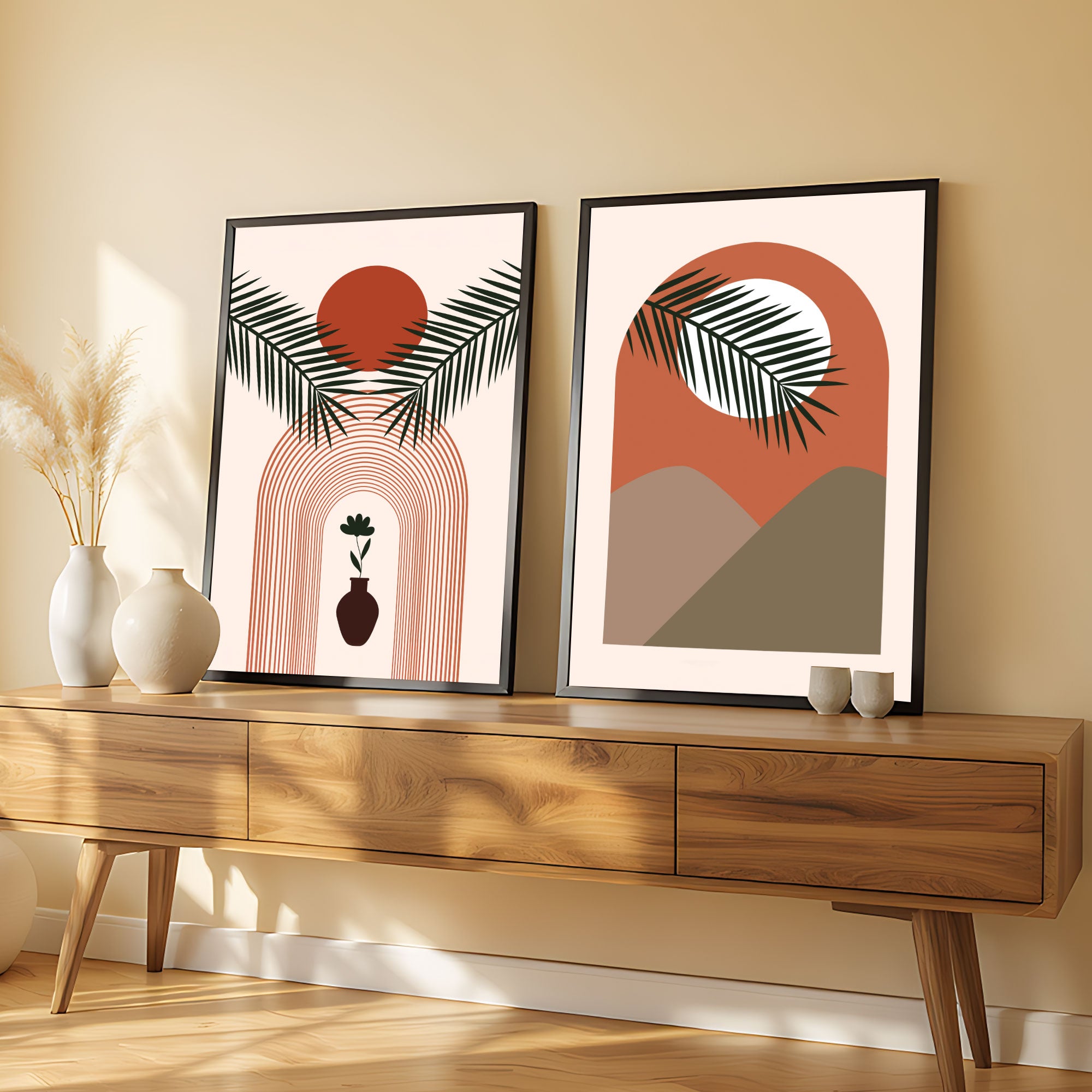 The Castle Decor Boho Wall Art for Living Room Big Size | Framed Abstract Botanical Paintings for Living Room & Bedroom | Modern Home Decoration & Perfect Gifting Option | Set of 2 (11×17 Inch Each)12