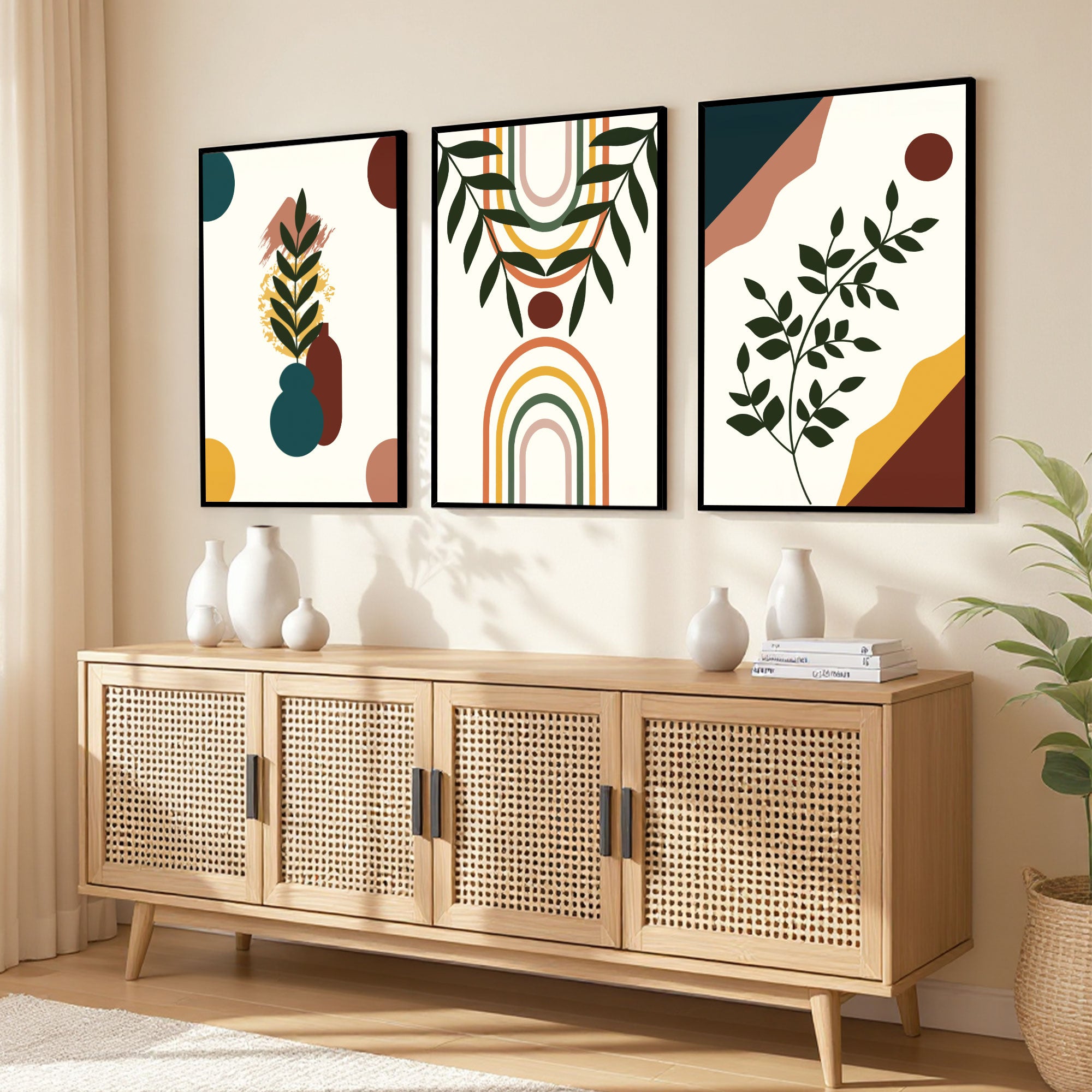 The Castle Decor Boho Wall Art for Living Room Big Size | Framed Abstract Botanical Paintings for Living Room & Bedroom | Modern Home Decoration & Perfect Gifting Option | Set of 3 (11×17 Inch Each) 12
