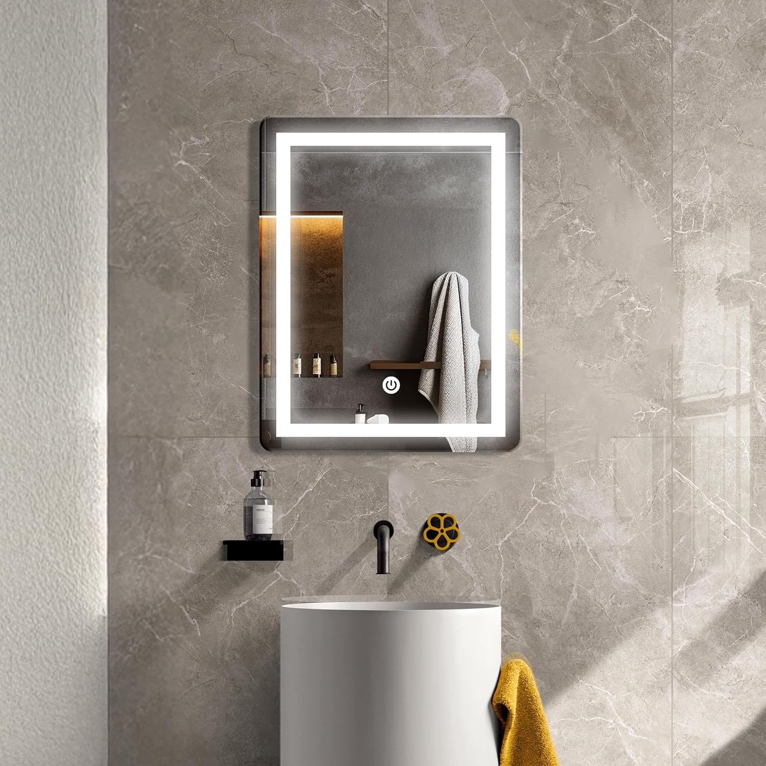 The Castle Decor Round LED Bathroom Mirror, 18 x 24 Inch, 3 Light Modes, Touch Control