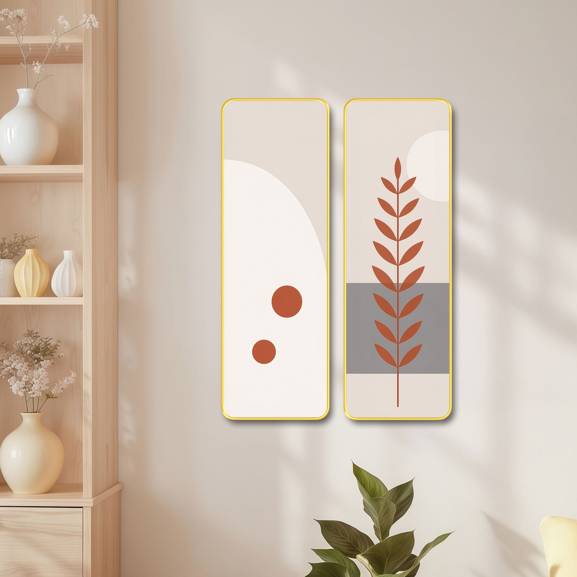 The Castle Decor Modern Boho Wall Art Set of 2 for Living Room | Minimalist Botanical Leaf Painting | Abstract Nordic Wall Decor for Bedroom Office Hallway Home Decoration