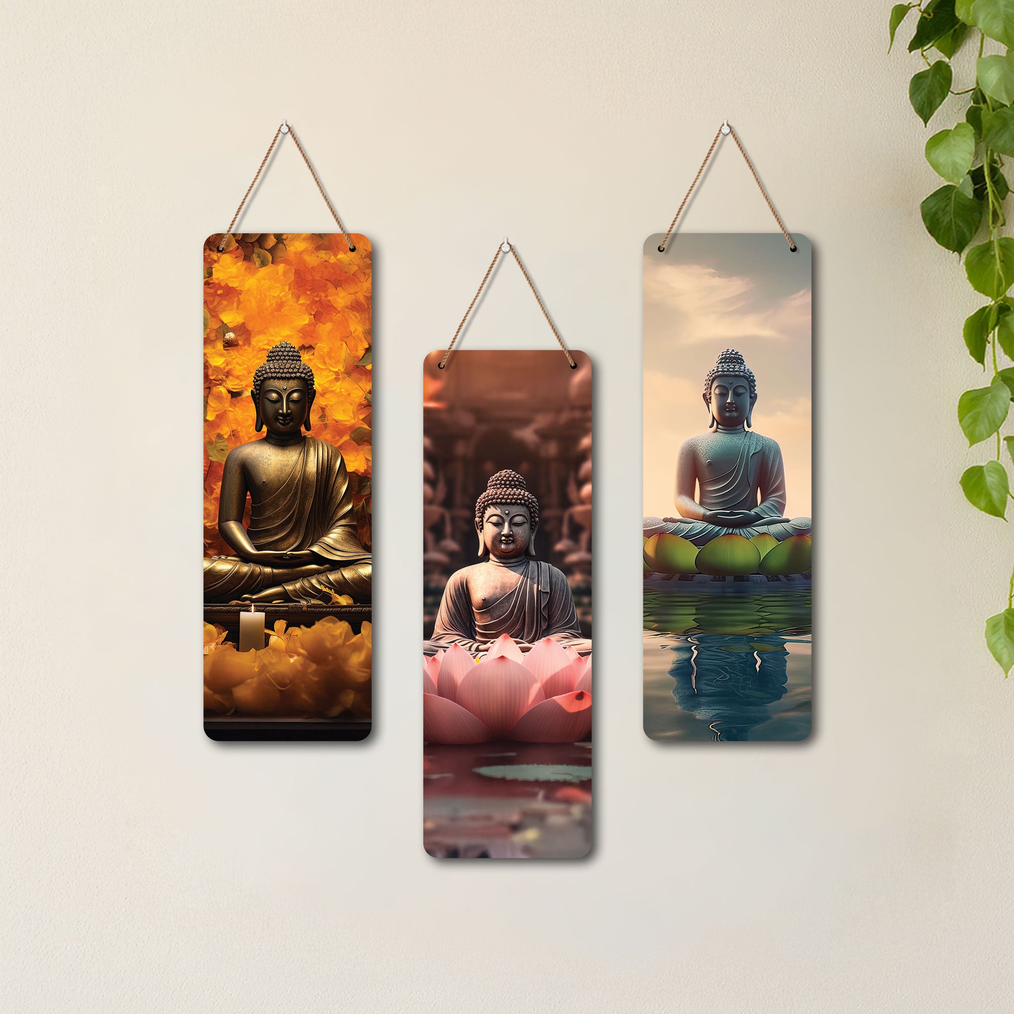 The Castle Decor Meditating Gautam Buddha Wooden Wall Hanging | Spiritual Decor Items | Wall Art Painting For Hall | Wall Paintings | Handcrafted Art | Poster | Gift Items