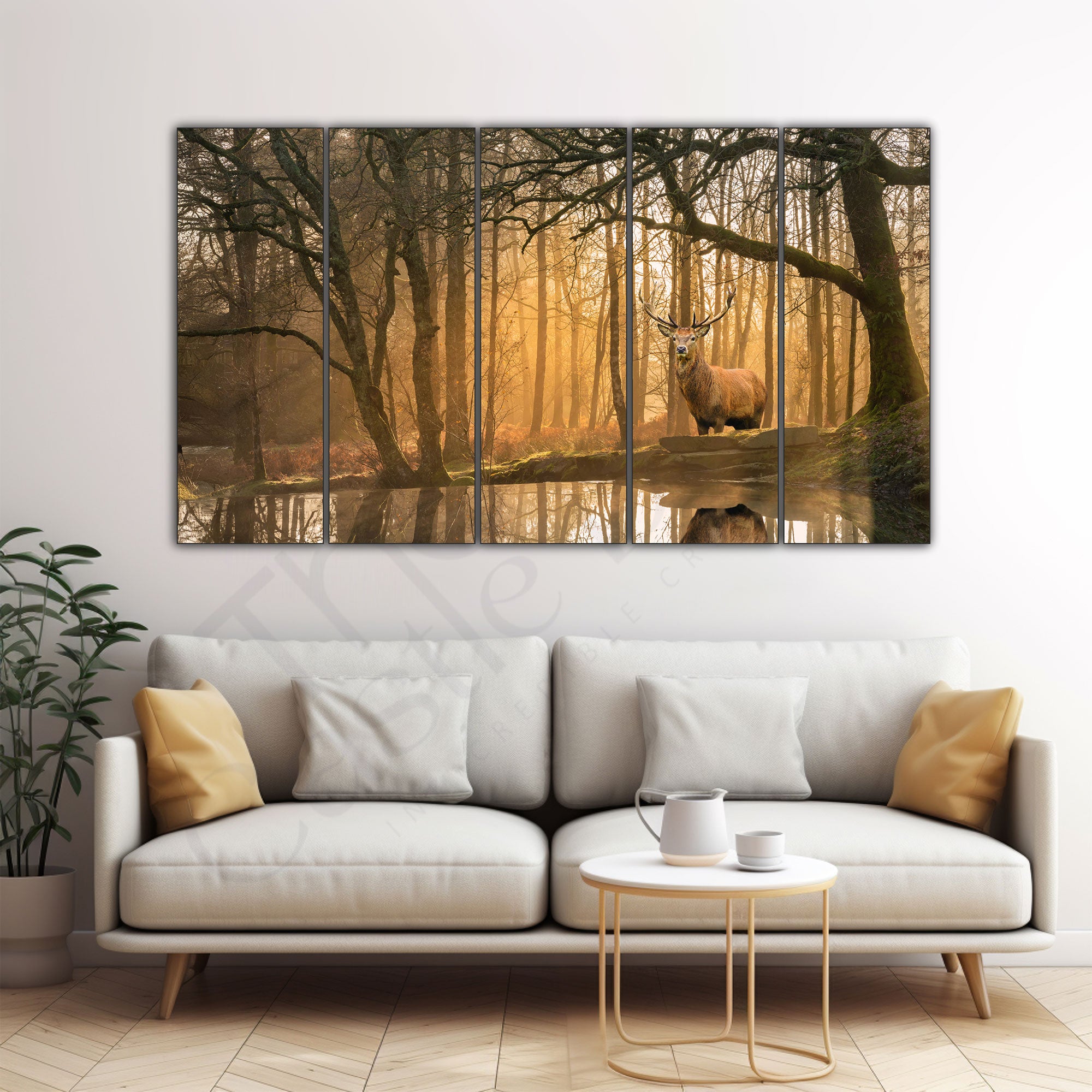 Vaastu Golden Deer Painting with frame Big Size Wall Art for living room,Bedroom,Drawing room,Hotels