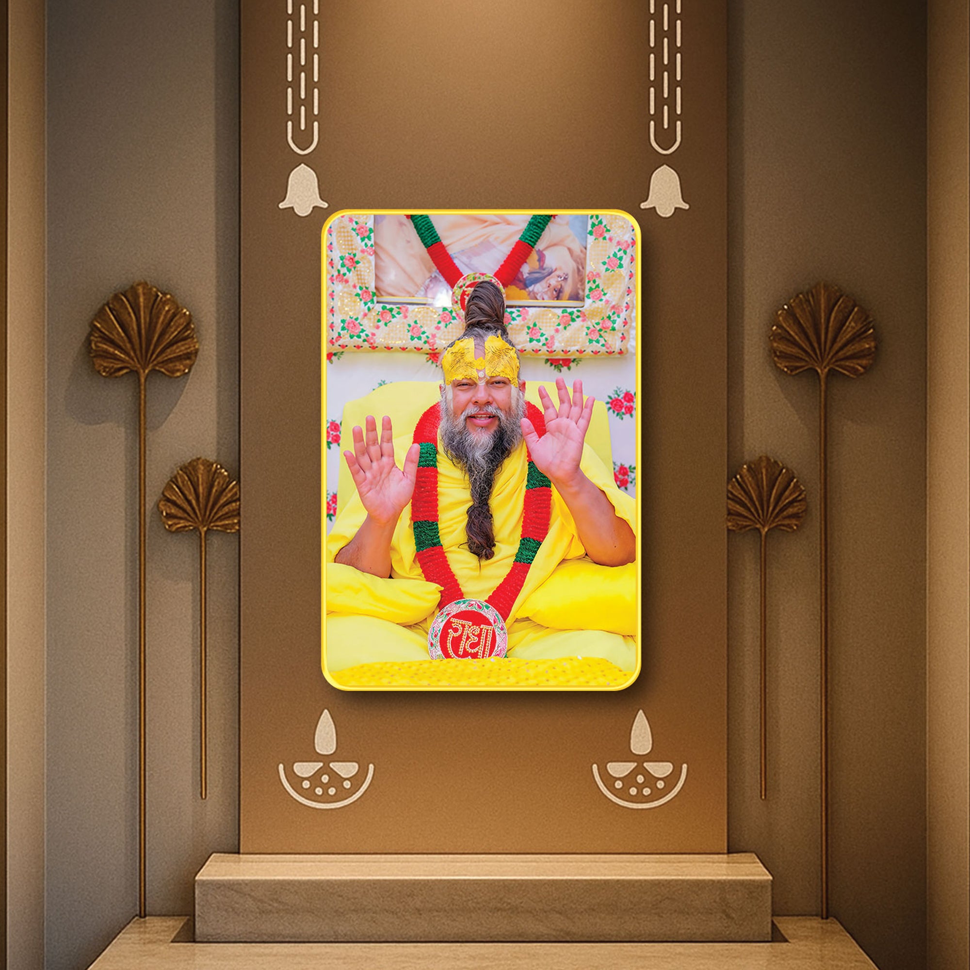 The Castle Decor Premanand Maharaj Ji Digital Print | Sparkle Laminated Photo Frame | Golden Slim Frame | Spiritual Wall Hanging for Home Temple, Living Room & Gifting 20X30 inches