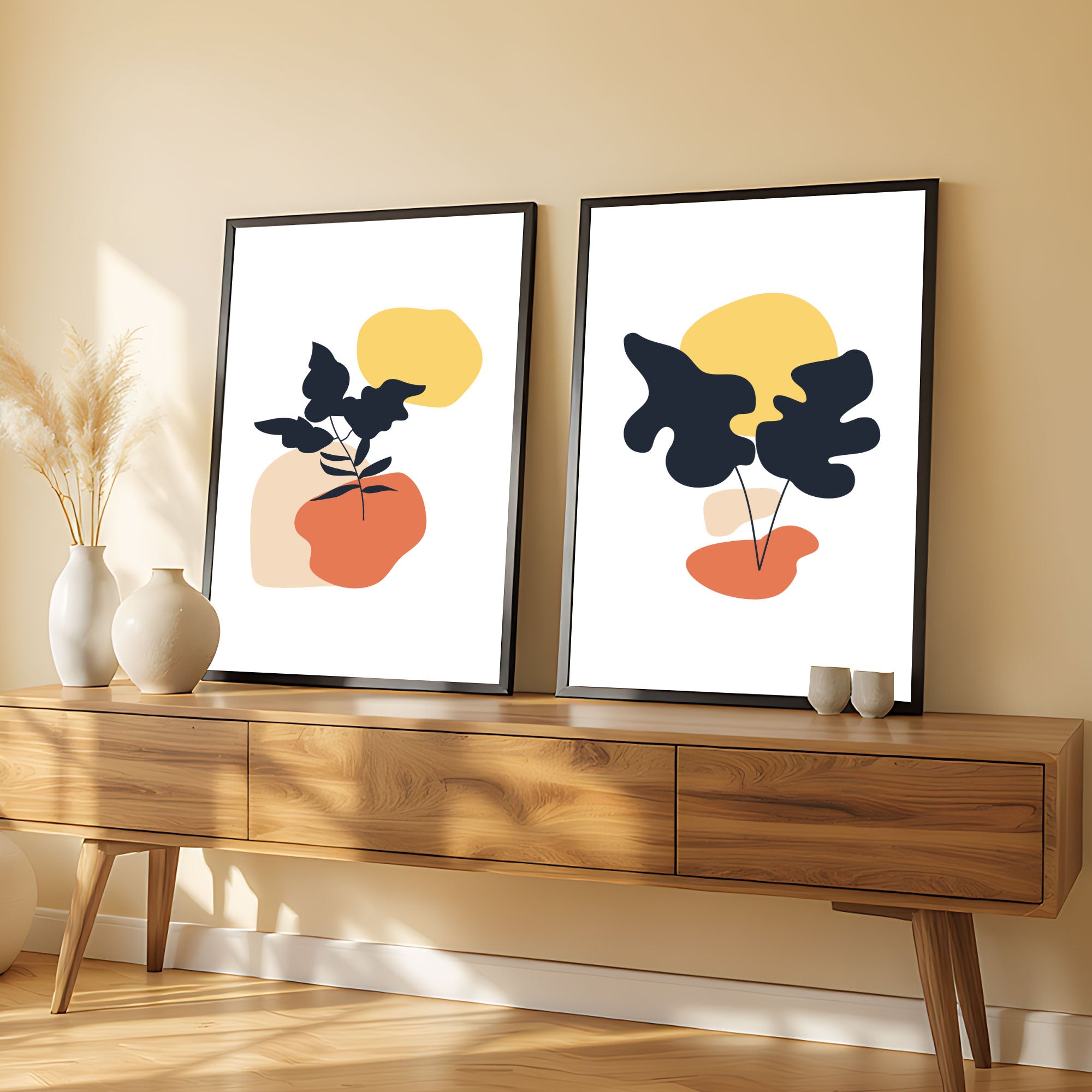 The Castle Decor Boho Wall Art for Living Room Big Size | Framed Abstract Botanical Paintings for Living Room & Bedroom | Modern Home Decoration & Perfect Gifting Option | Set of 2 (11×17 Inch Each)4