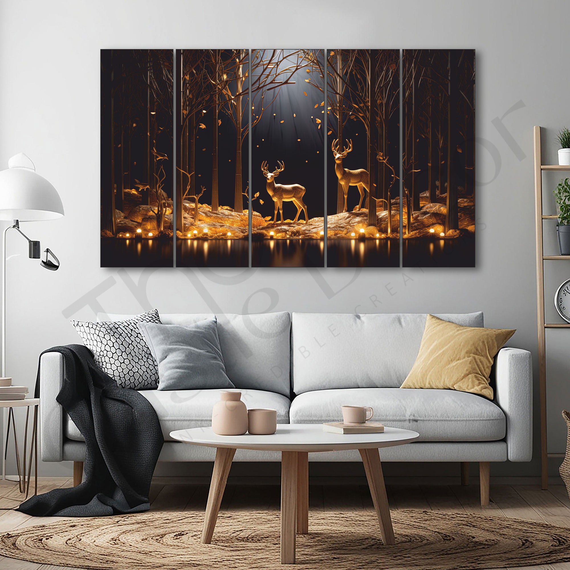Vaastu Golden Deer Painting with frame Big Size Wall Art for living room,Bedroom,Drawing room,Hotels