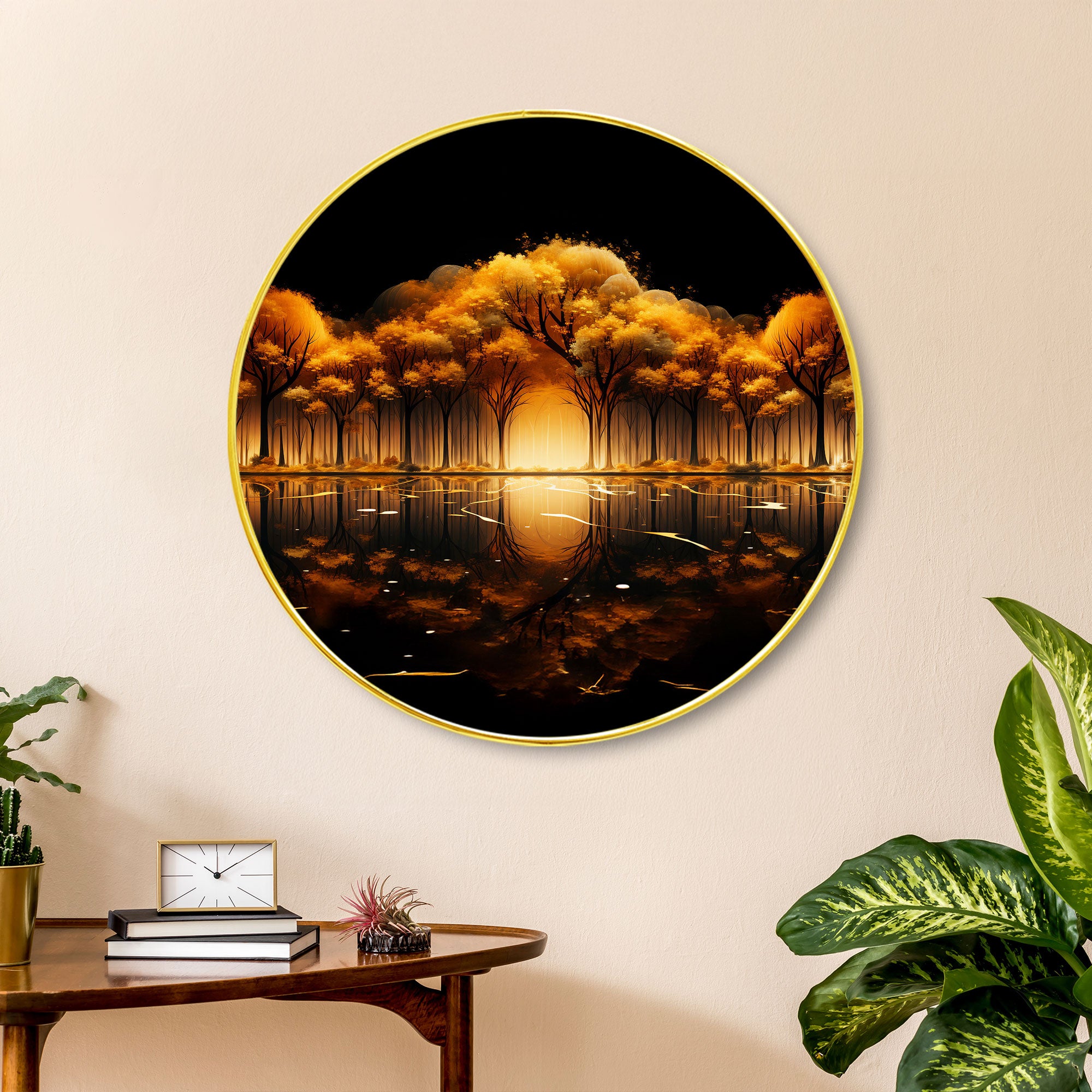 The Castle Decor Golden Wish Tree Round Wall Décor | Elegant Nature Artwork for Home Decoration, Bedroom, Office, Hotel & Gift