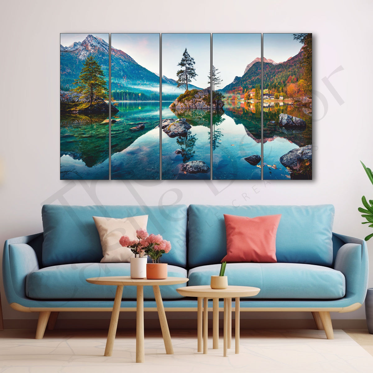The Castle Decor-Beautiful Autumn scene of Hintersee Art Set of 5 Big Size Multiple Frames Wall Art Painting for living room,Bedroom,Drawing room,Hotels-Wooden Framed-Digital Painting