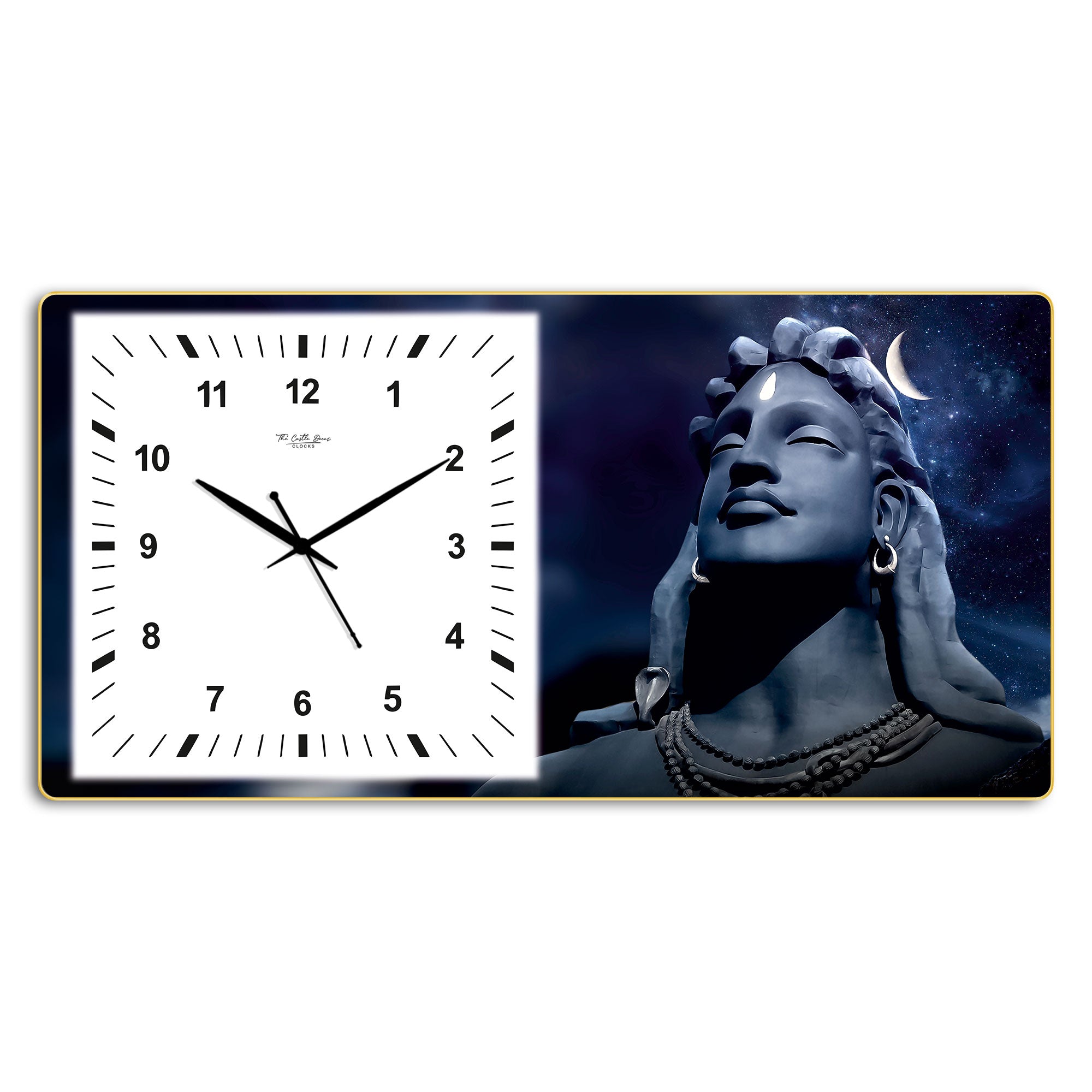 The Castle Decor Adiyogi Shiva Decorative Wall Clock 24x12 Inch, Silent Sweep Non-Ticking Modern Wall Clock with Golden Slim Frame