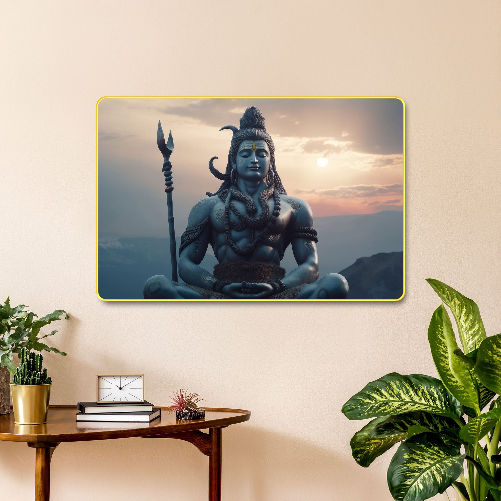 The Castle Decor Lord Shiva Wall Art Painting | Spiritual Wooden Frame for Home, Living Room, Office & Hotel Decoration