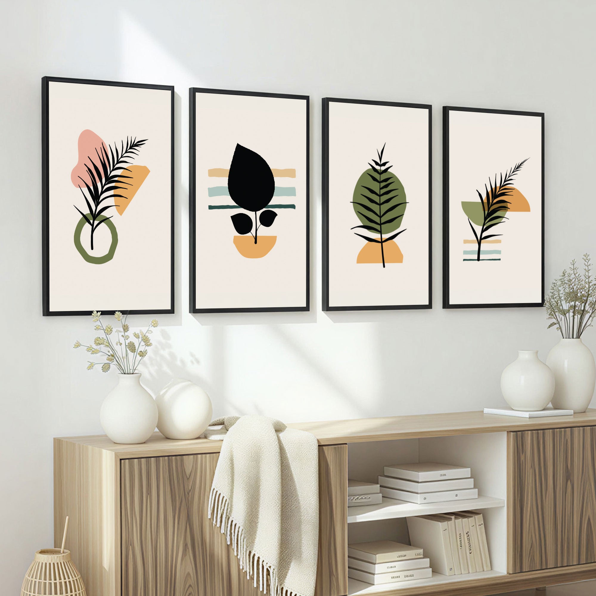 The Castle Decor Boho Wall Art for Living Room Big Size | Framed Abstract Botanical Paintings for Living Room & Bedroom | Modern Home Decoration & Perfect Gifting Option | Set of 4 (11×17 Inch Each)3