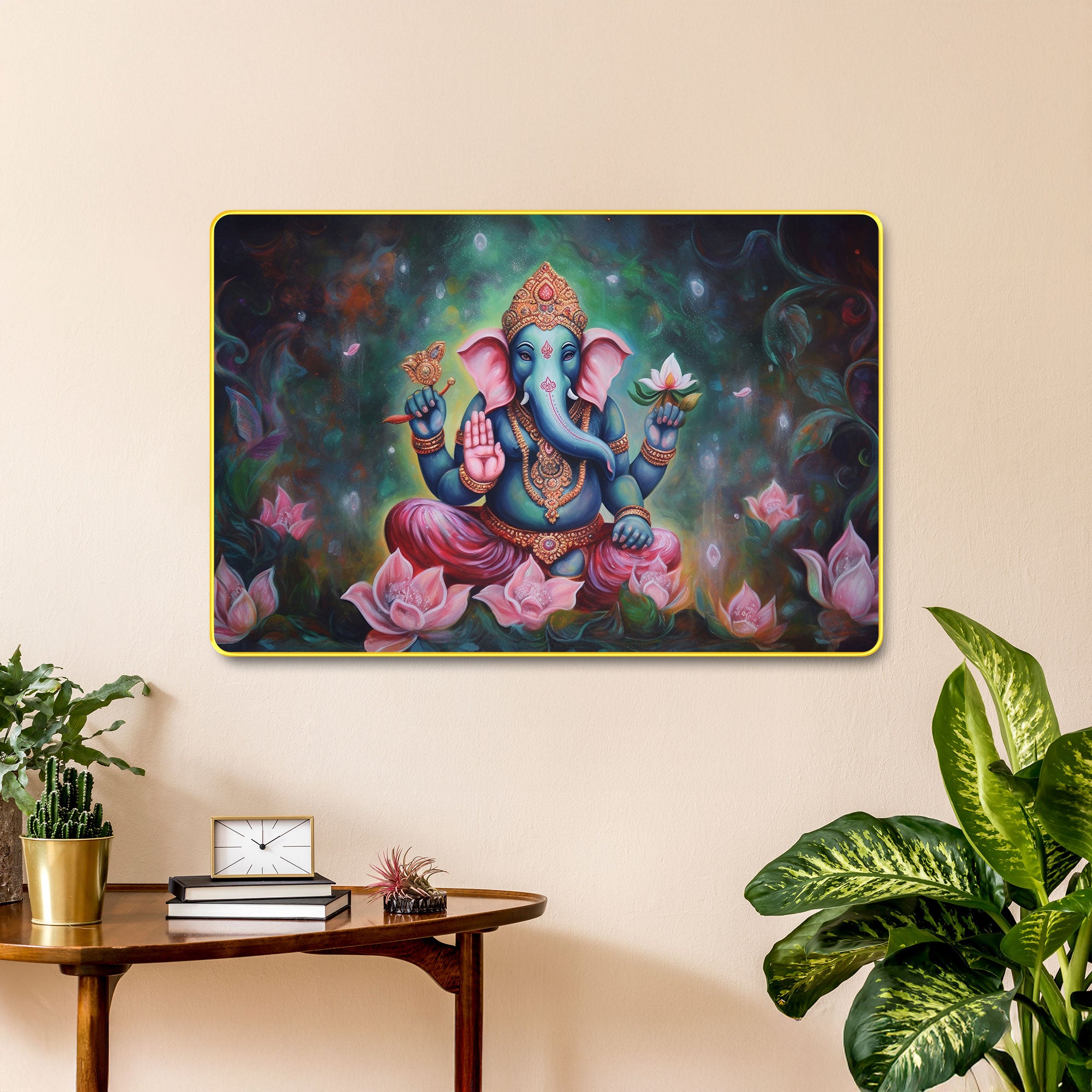 The Castle Decor Lord Ganesha Wall Art Painting with Wooden Frame | Spiritual Hindu God Décor for Living Room, Bedroom, Temple & Office | Auspicious Gift Option
