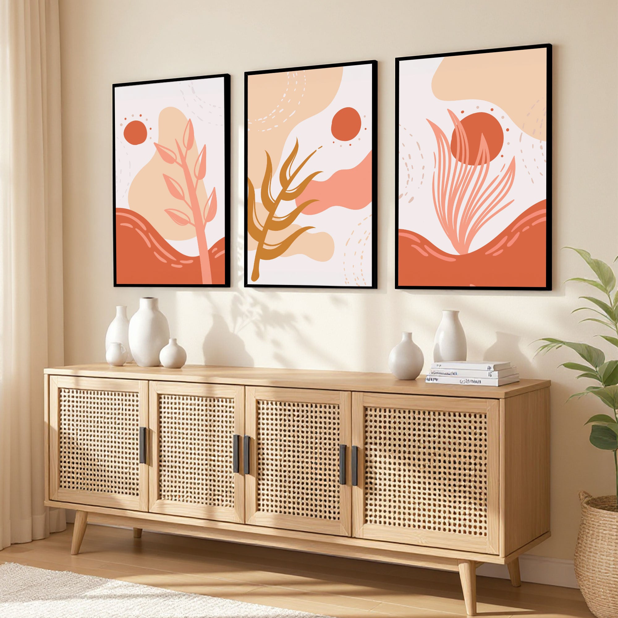 The Castle Decor Boho Wall Art for Living Room Big Size | Framed Abstract Botanical Paintings for Living Room & Bedroom | Modern Home Decoration & Perfect Gifting Option | Set of 3 (11×17 Inch Each) -8