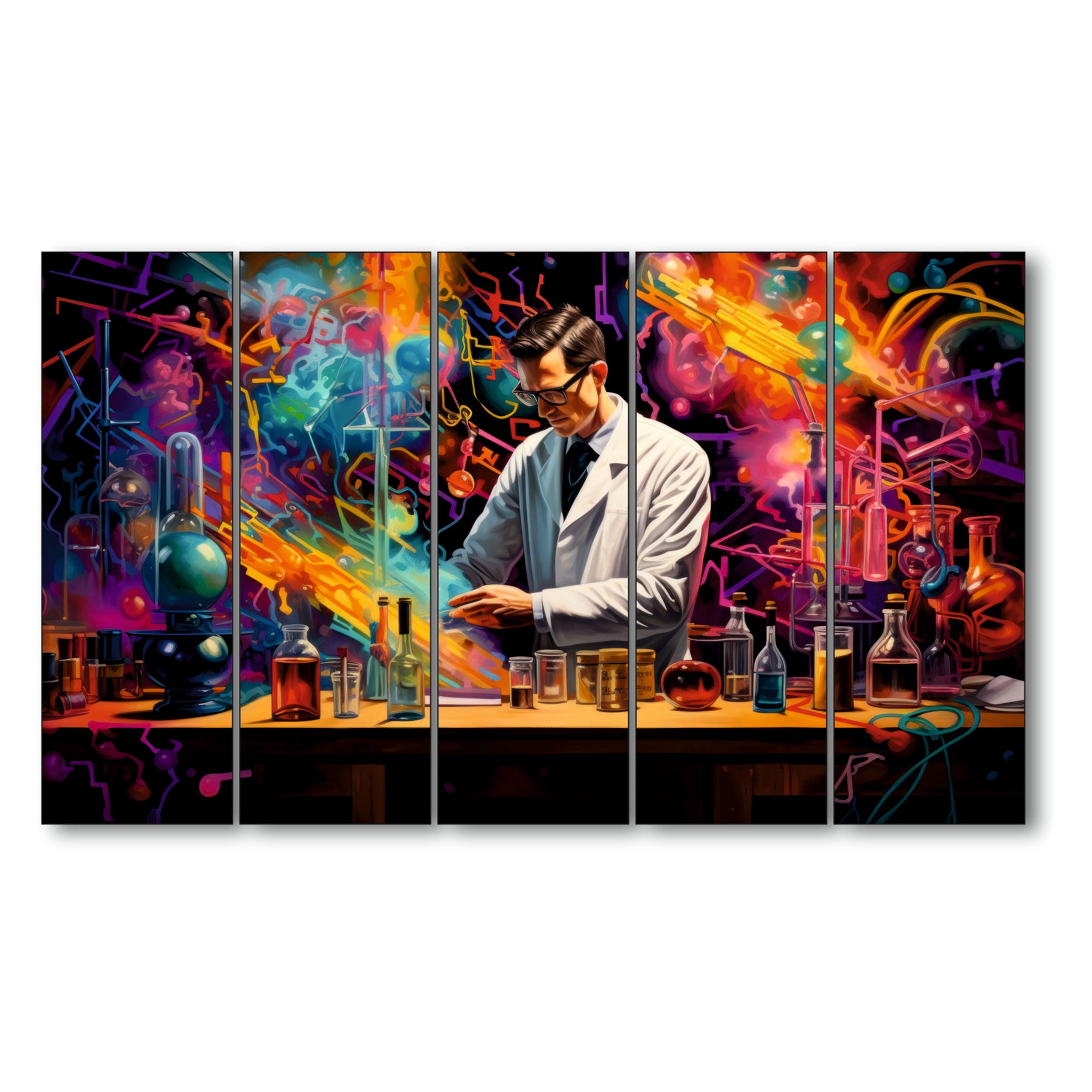 Doctor's lab Set of 5 Big Size Multiple Frames Wall Art Painting for living room,Bedroom,Drawing room,Hotels-Wooden Framed-Digital Painting