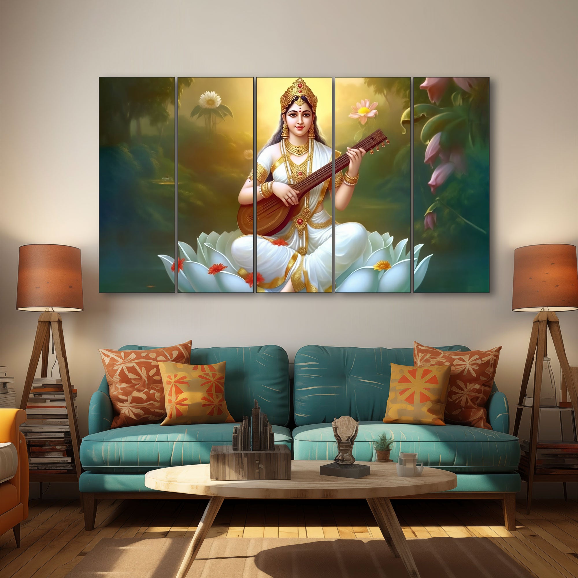 Goddess Saraswati ji Painting with frame Big Size Wall Art for living room,Bedroom,Drawing room,Hotels 27x48"