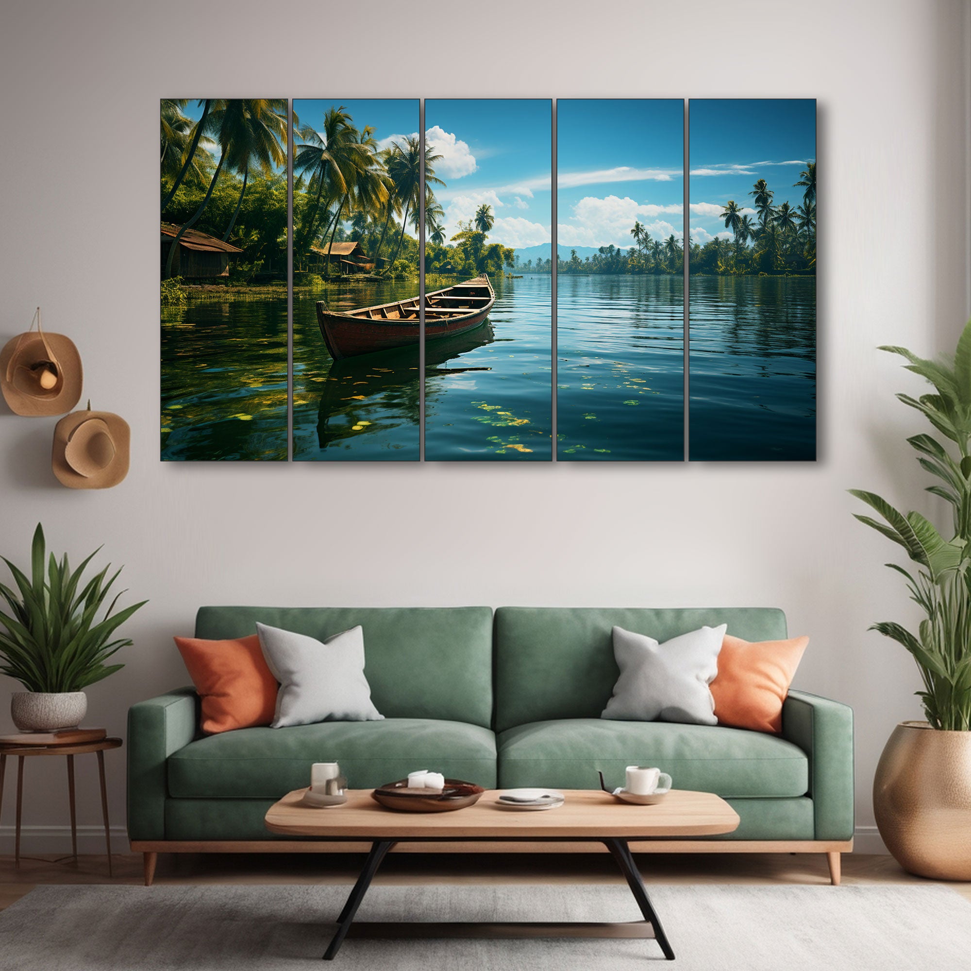 Kerala Boat Painting with frame Big Size Wall Art for living room,Bedroom,Drawing room,Hotels
