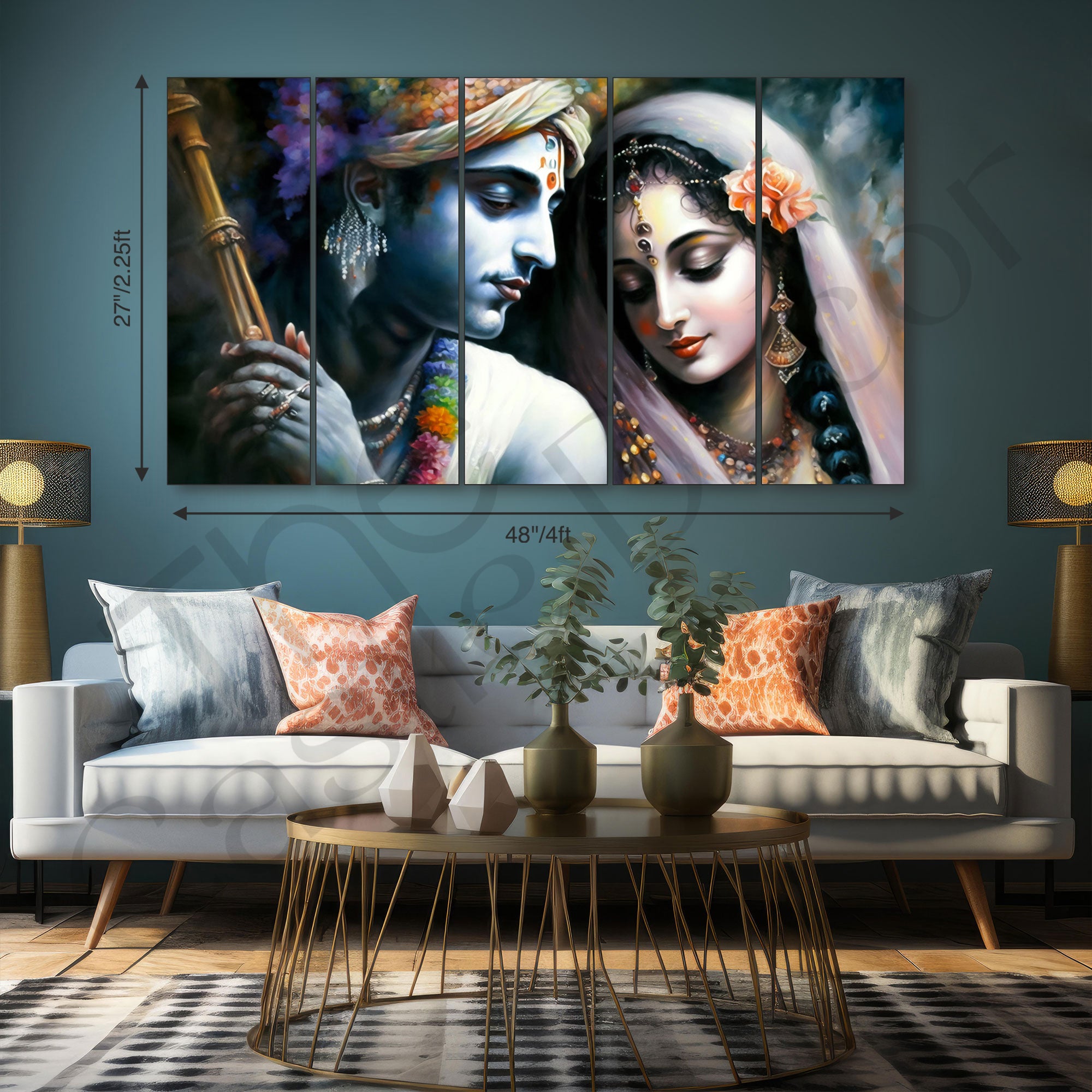 Radha Krishna Painting with frame Big Size Wall Art for living room,Bedroom,Drawing room,Hotels