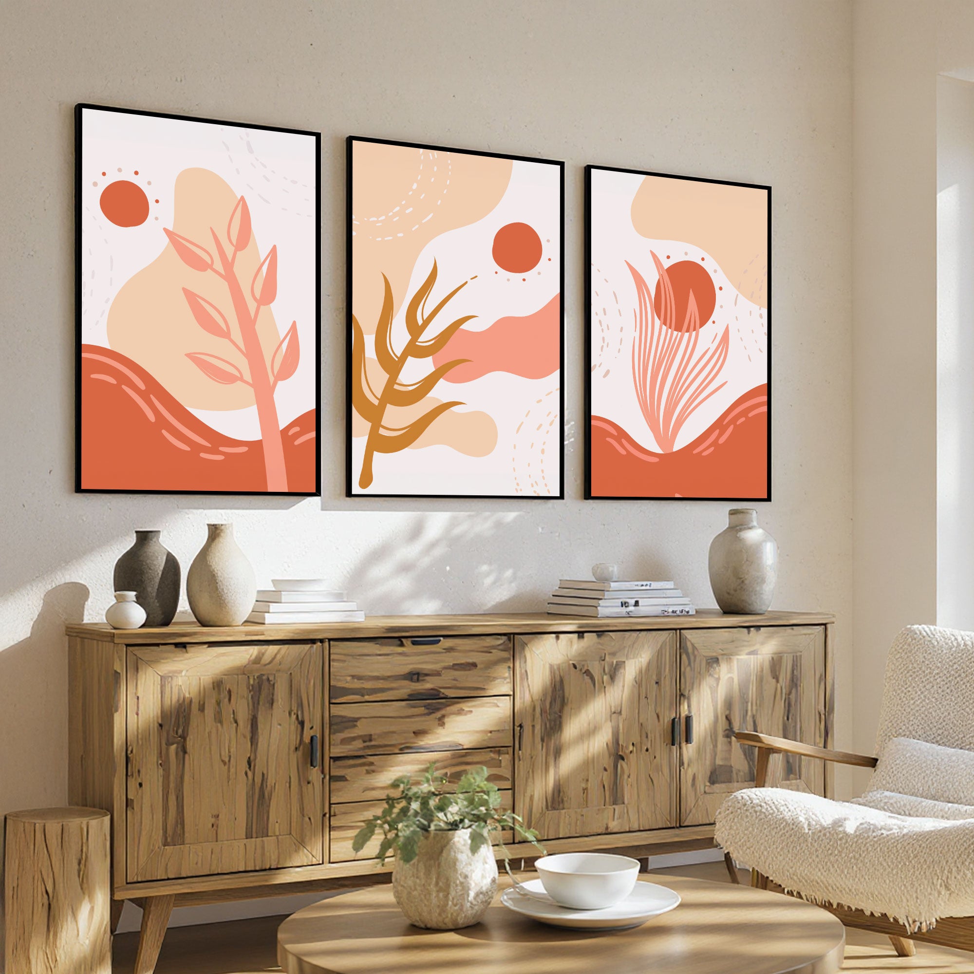 The Castle Decor Boho Wall Art for Living Room Big Size | Framed Abstract Botanical Paintings for Living Room & Bedroom | Modern Home Decoration & Perfect Gifting Option | Set of 3 (11×17 Inch Each) -8