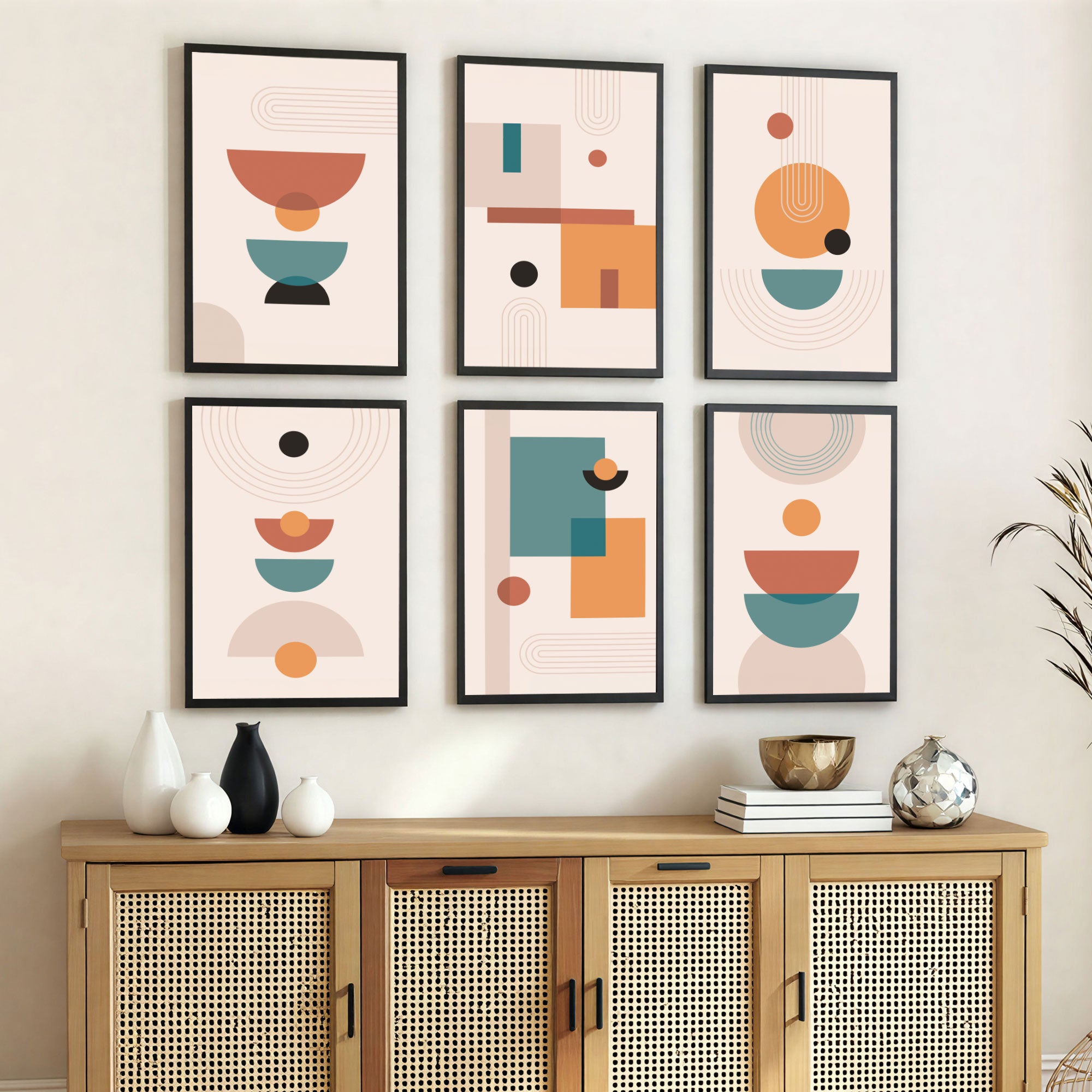 The Castle Decor Boho Wall Art for Living Room Big Size | Framed Abstract Botanical Paintings for Living Room & Bedroom | Modern Home Decoration & Perfect Gifting Option | Set of 6 (11×17 Inch Each)1