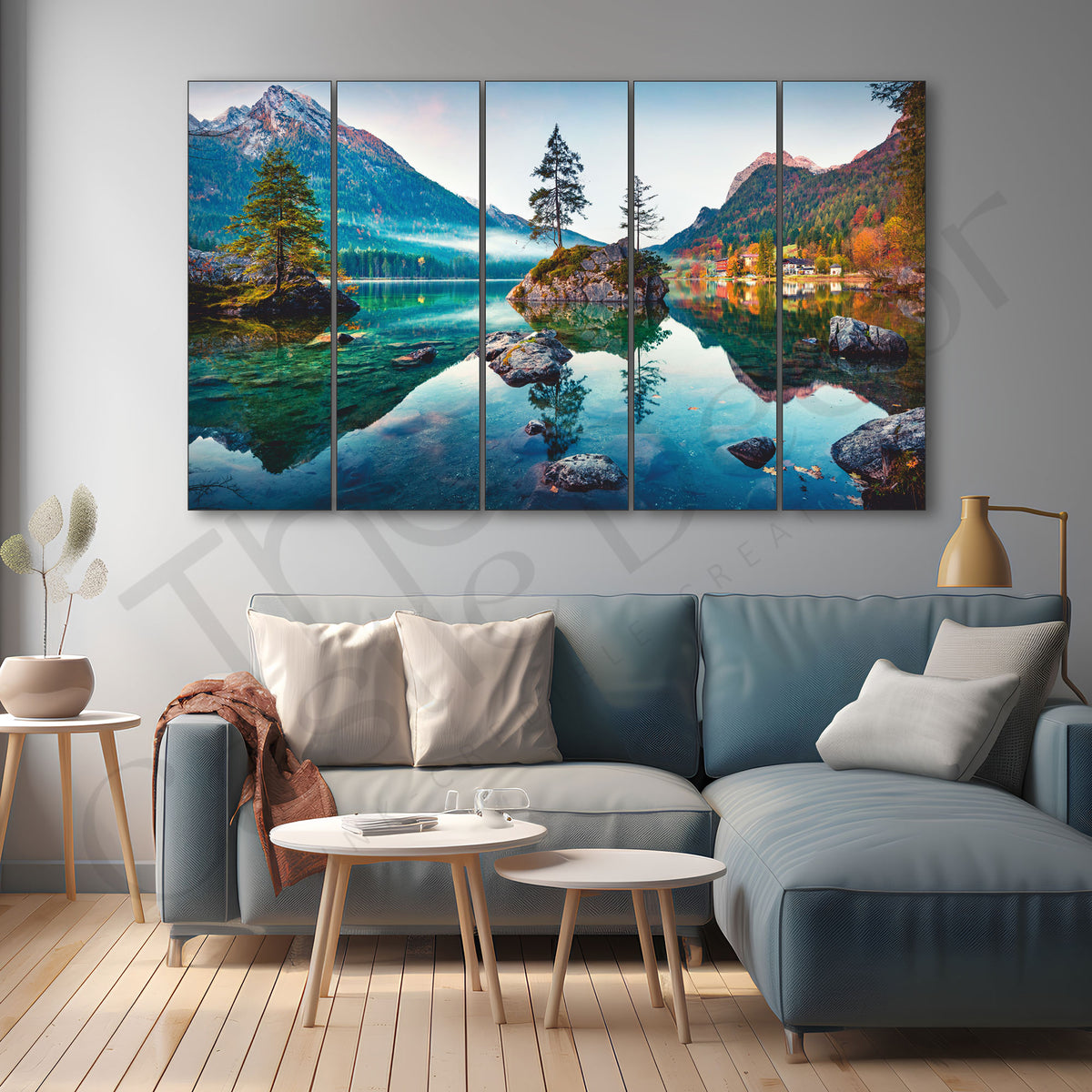 The Castle Decor-Beautiful Autumn scene of Hintersee Art Set of 5 Big Size Multiple Frames Wall Art Painting for living room,Bedroom,Drawing room,Hotels-Wooden Framed-Digital Painting