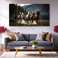 Vaastu 7 Running Horses Modern View Painting Set of 5 for Home Decoration