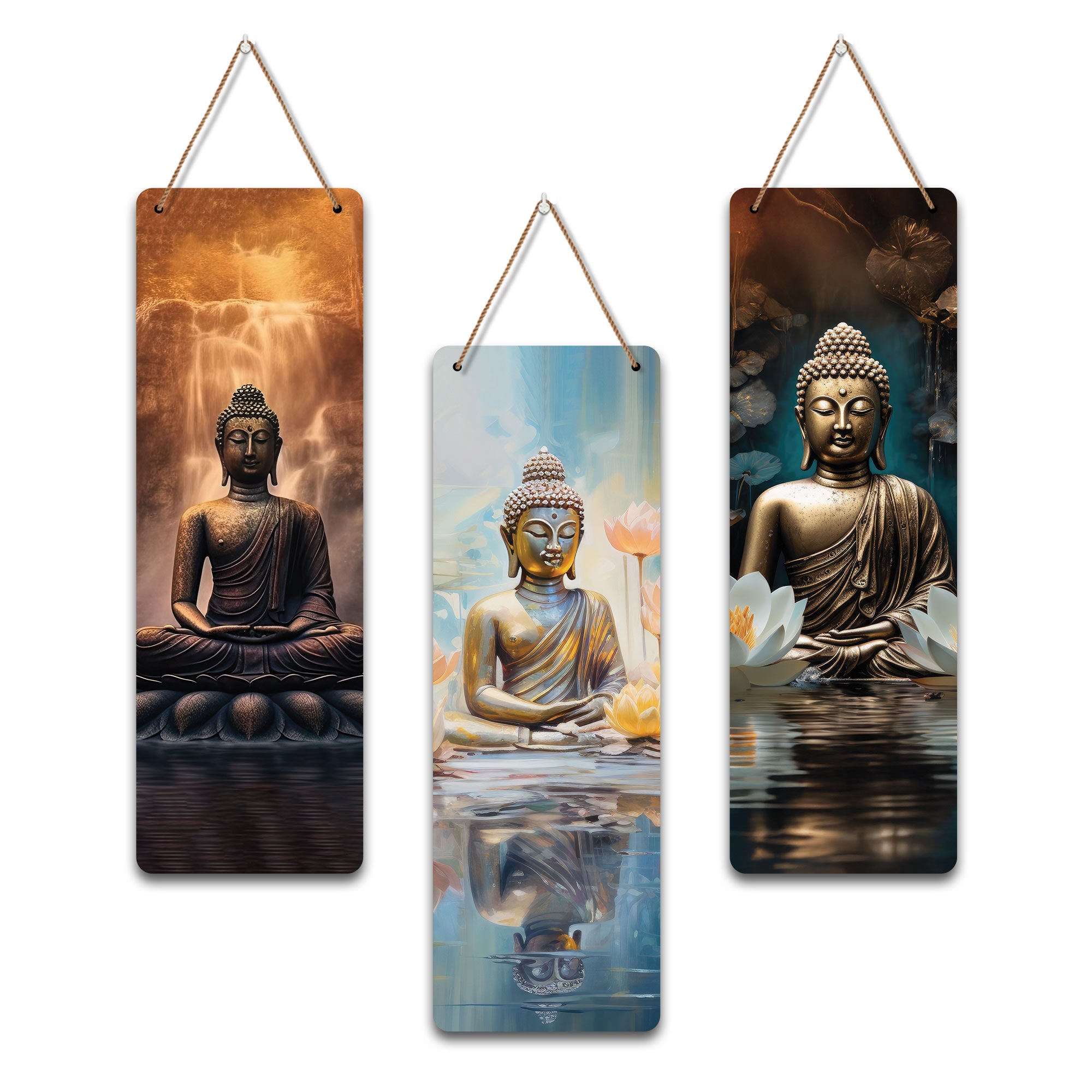 The Castle Decor Meditating Gautam Buddha Wooden Wall Hanging | Spiritual Decor Items | Wall Art Painting For Hall | Wall Paintings | Handcrafted Art | Poster | Gift Items