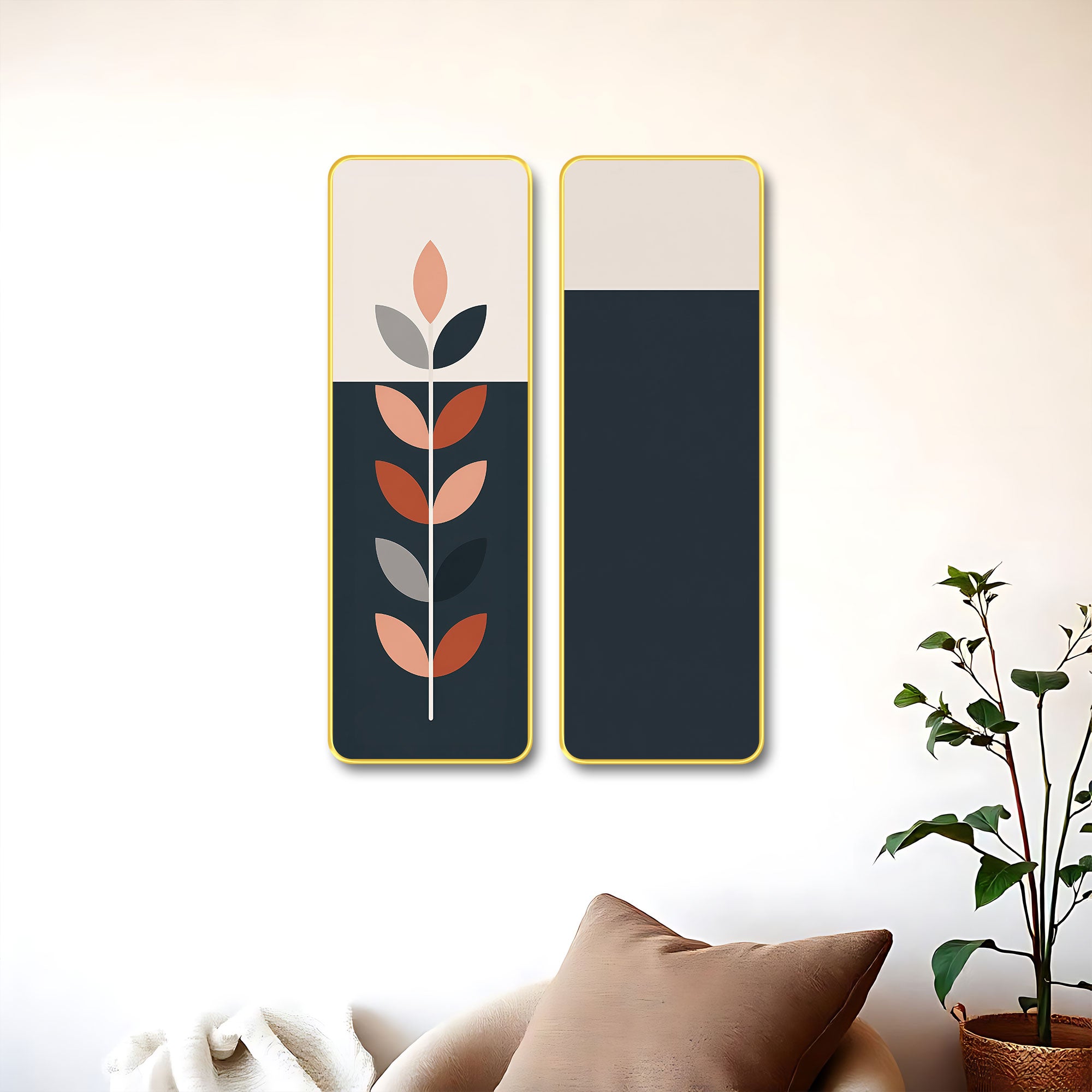 The Castle Decor Modern Boho Wall Art Set of 2 for Living Room | Minimalist Botanical Leaf Painting | Abstract Nordic Wall Decor for Bedroom Office Hallway Home Decoration