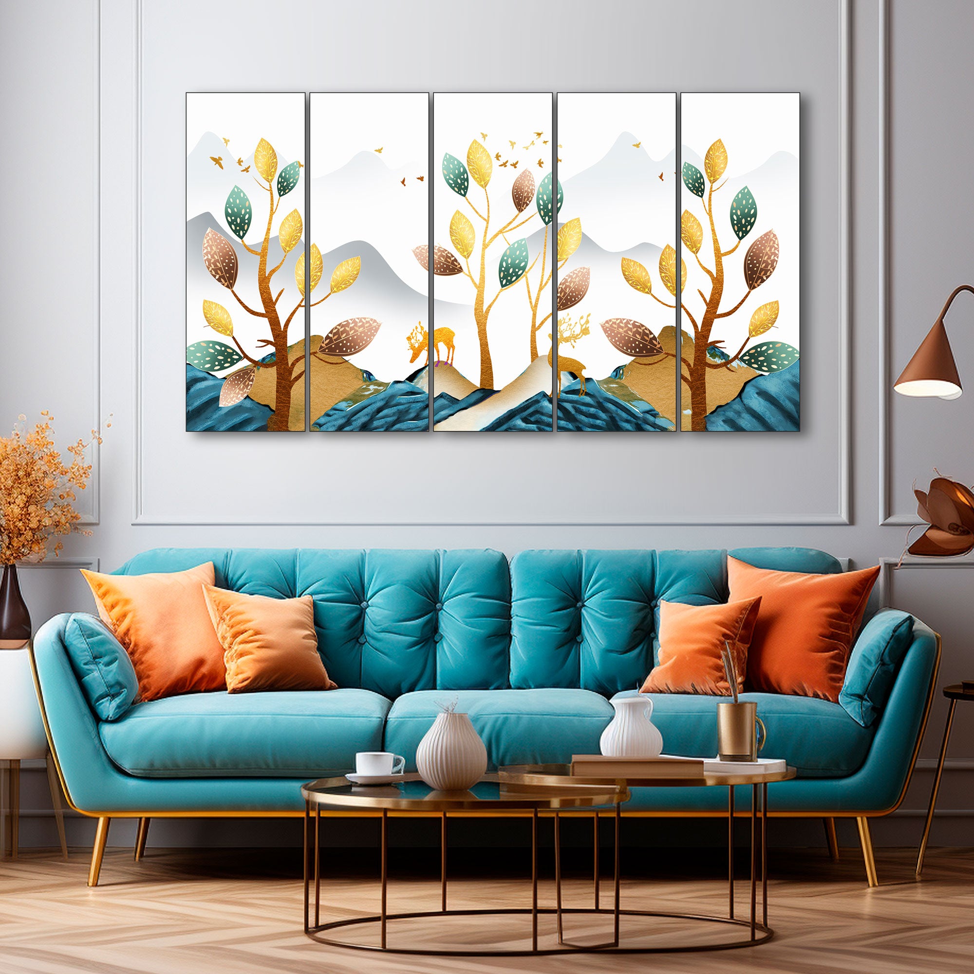 Golden Deer Painting with frame Big Size Wall Art for living room,Bedroom,Drawing room,Hotels
