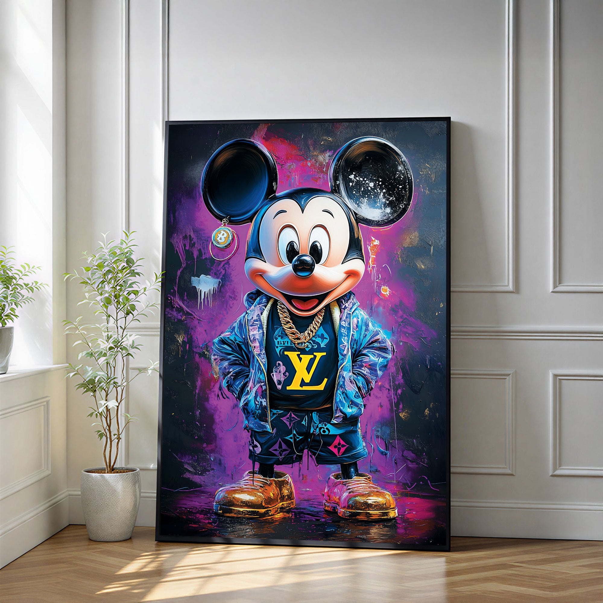 The Castle Decor Designer Cartoon Wealth Wall Art – Luxury Fashion Pop Art Character with Crypto Inspired Details, Premium Sparkle Finish, 20×30 Inch Office Wall Décor