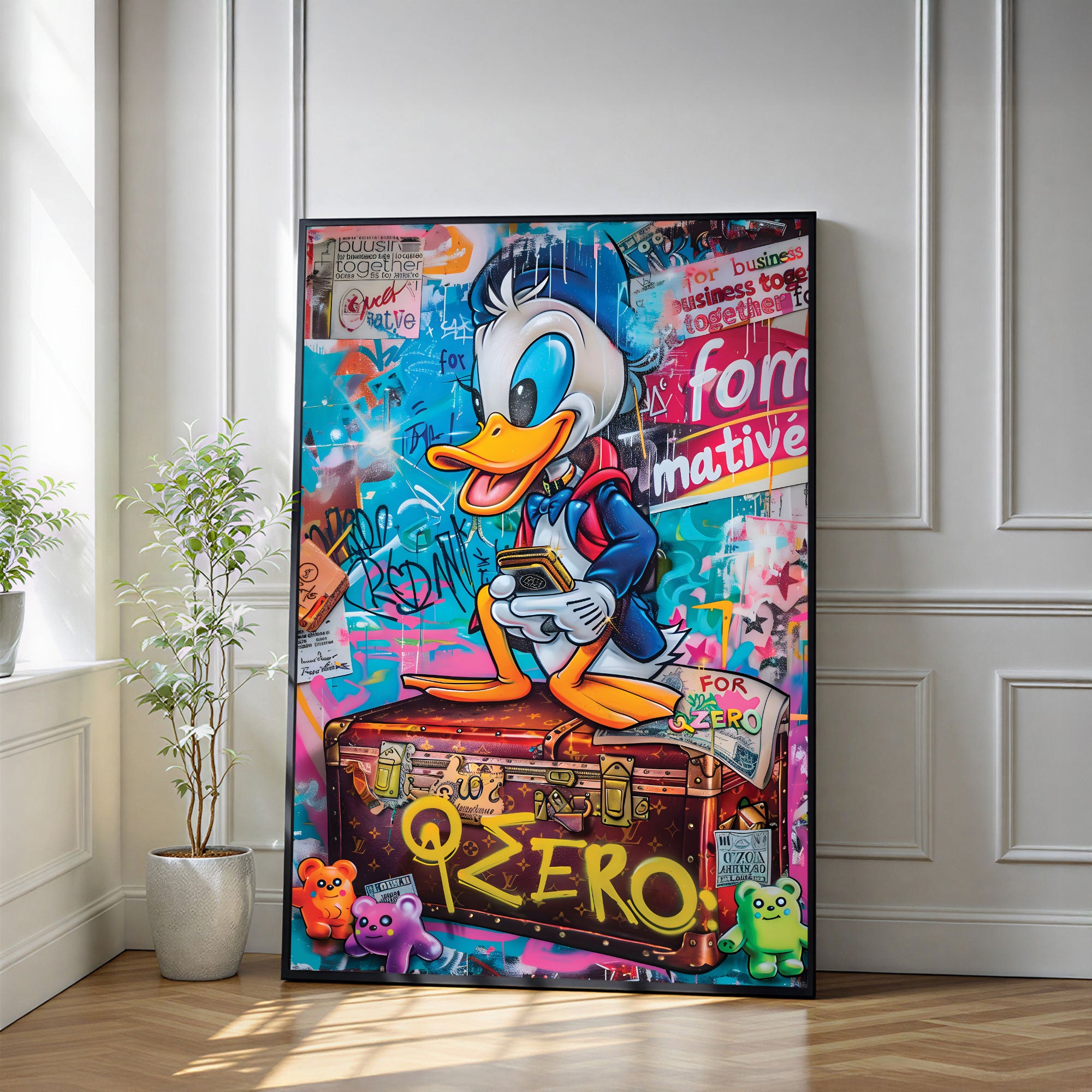 The Castle Decor Luxury Duck Money Wall Art – Pop Art Wealth Illustration with Cash & Designer Vibes, Premium Sparkle Finish, 20×30 Inch Wall Décor for Office & Man Cave