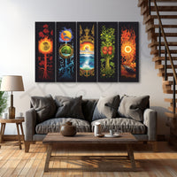 Five Nature Elements Painting Set of 5 for Home Decoration