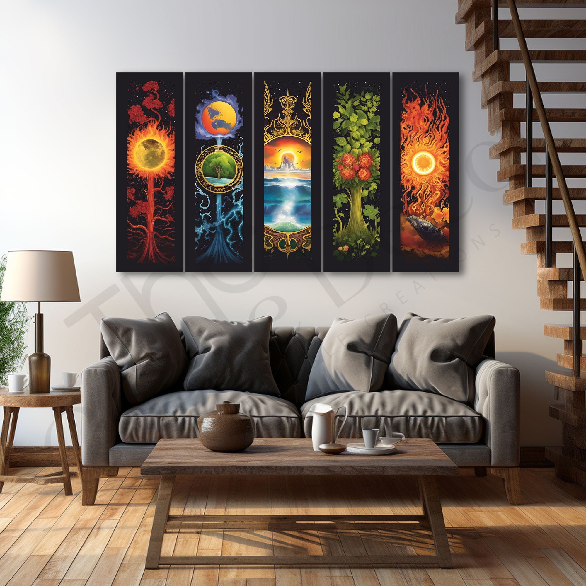Five Nature Elements Painting Set of 5 for Home Decoration 27X48