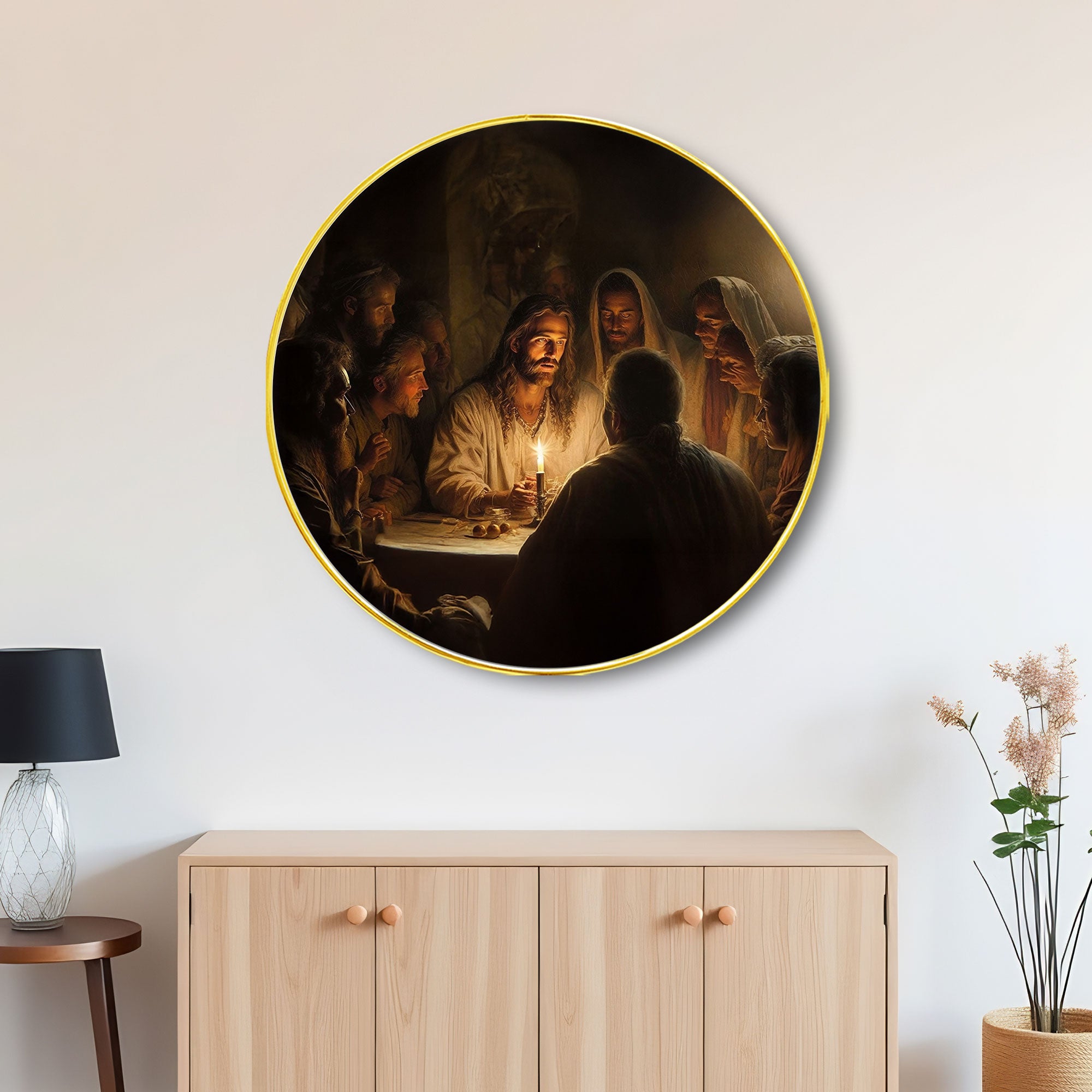 The Castle Decor Lord Jesus Wall Hanging  | Round Frame Christian Religious Painting for Home Decoration, Office & Gift Option