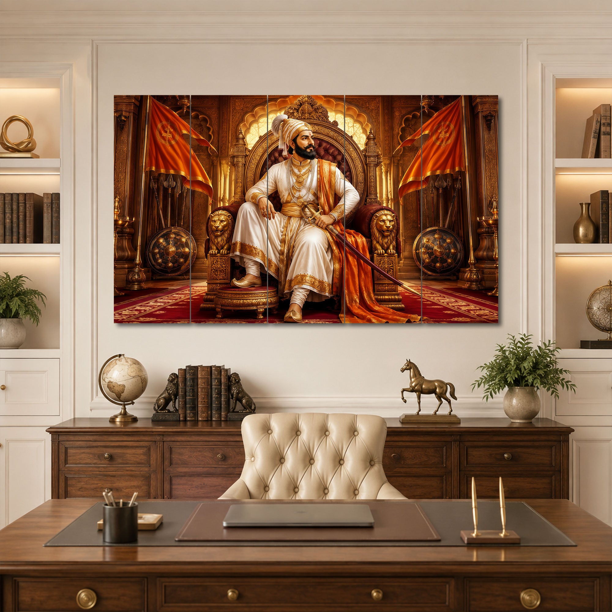 The Castle Decor Chhatrapati Shivaji Maharaj 5 Panel Sparkle Finish Wall Painting  for Living Room Bedroom Office Home Decoration