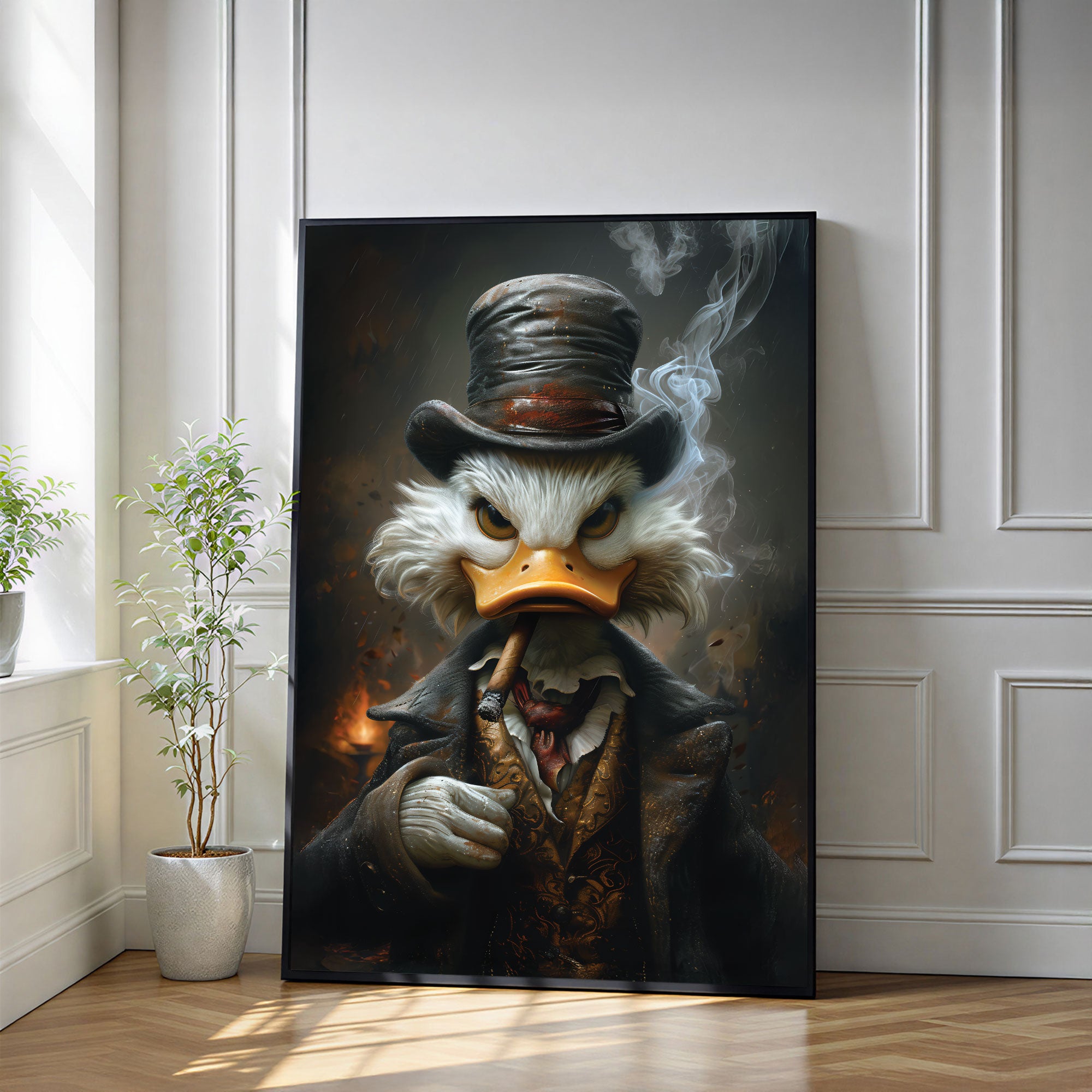 The Castle Decor Vintage Billionaire Duck Wall Art Poster, Dark Luxury Cartoon Character Artwork with Premium Sparkle Finish, 20×30 Inch Wall Décor for Office