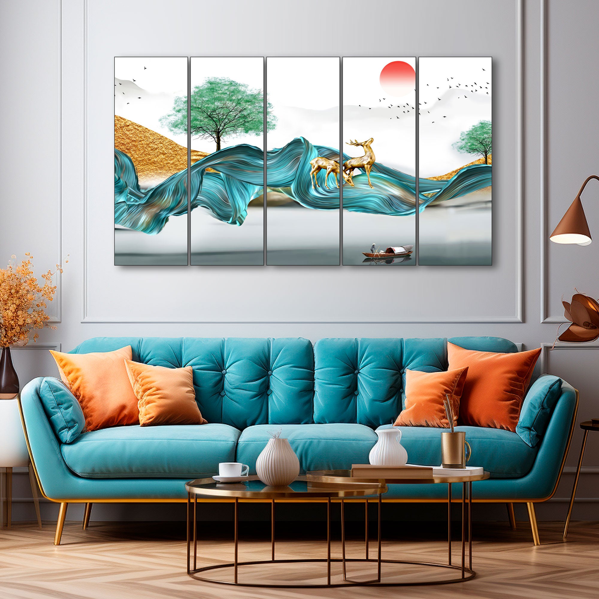 Golden Deer Painting with frame Big Size Wall Art for living room,Bedroom,Drawing room,Hotels