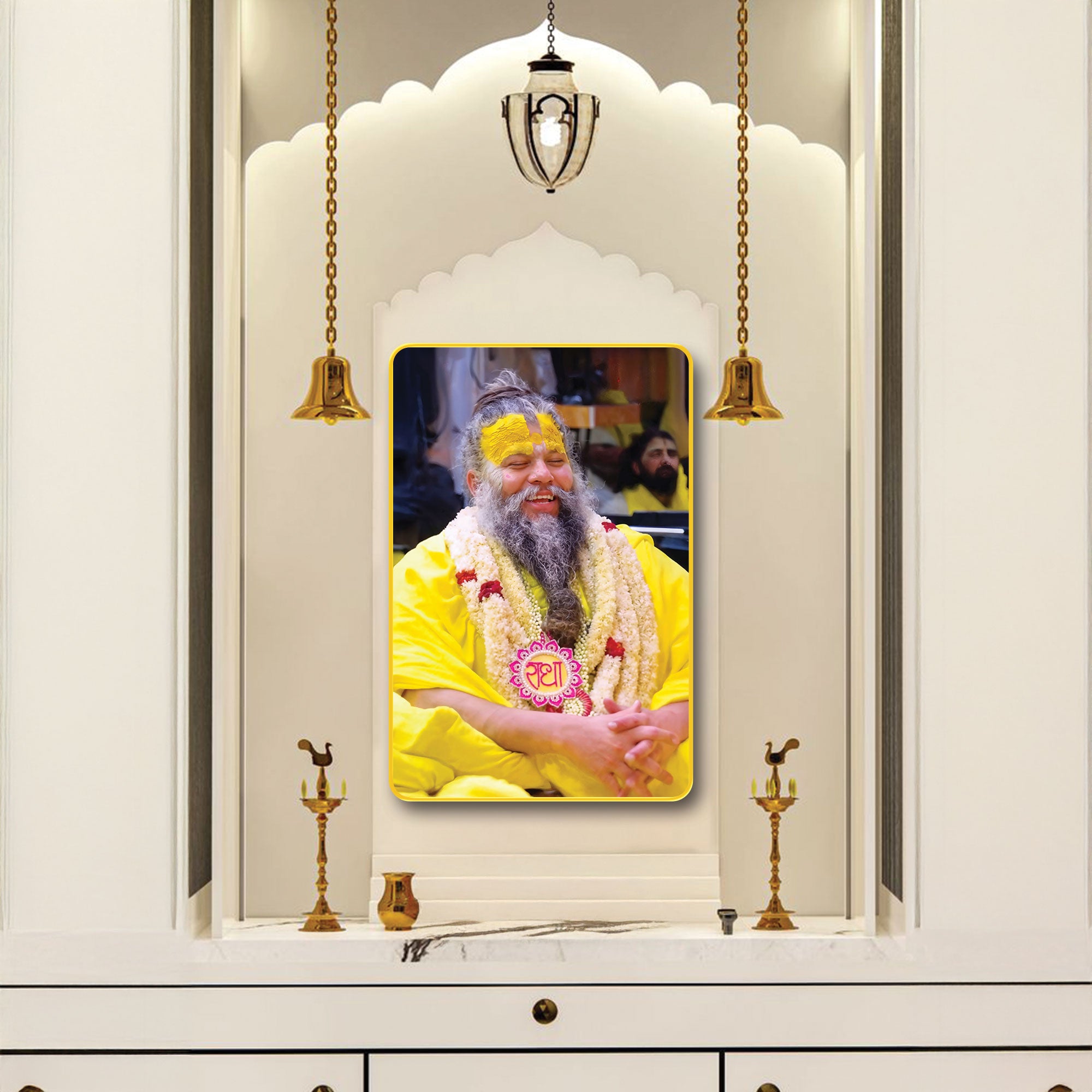 The Castle Decor Premanand Maharaj Ji Digital Print | Sparkle Laminated Photo Frame | Golden Slim Frame | Spiritual Wall Hanging for Home Temple, Living Room & Gifting 20X30 Inches