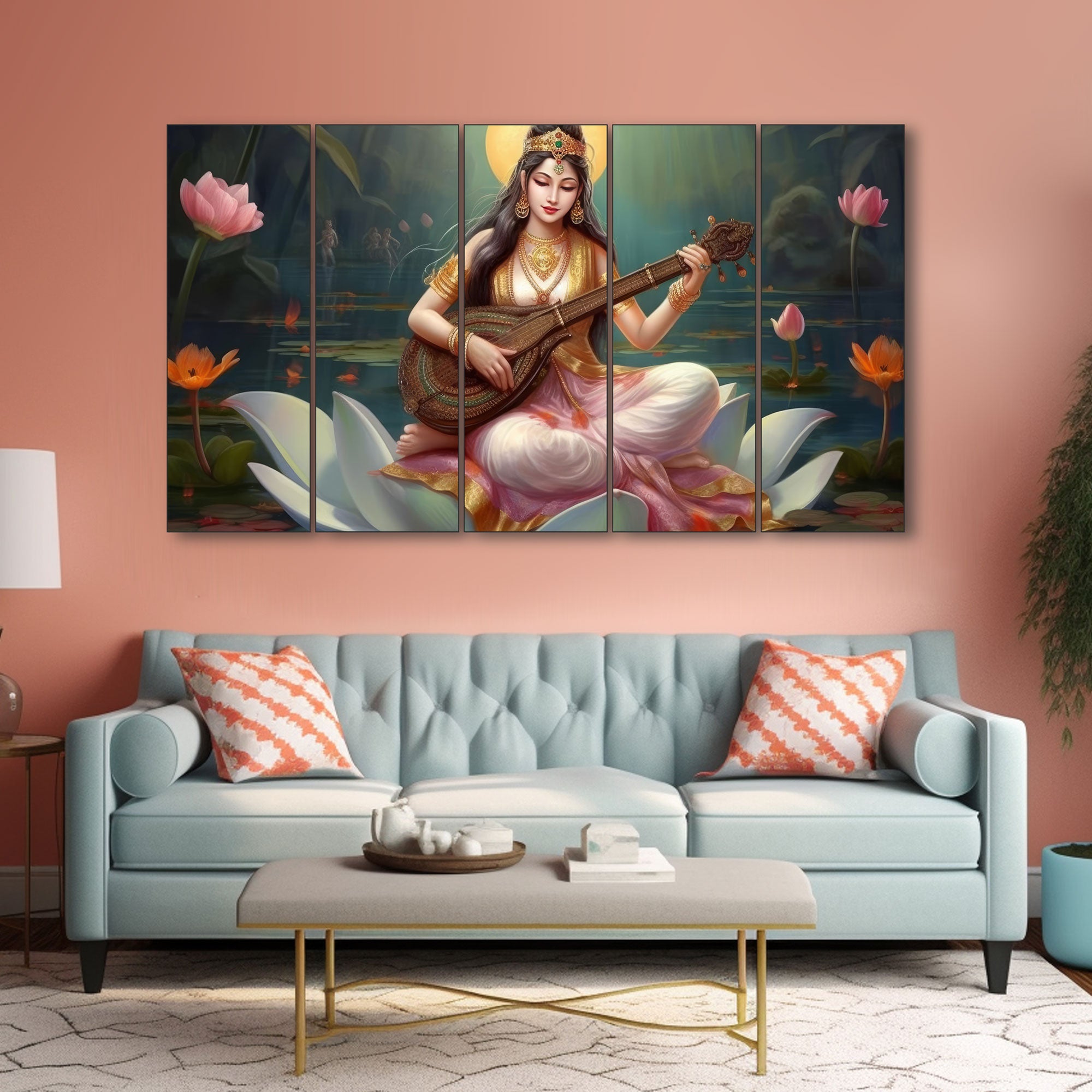 Goddess Saraswati ji Painting with frame Big Size Wall Art for living room,Bedroom,Drawing room,Hotels