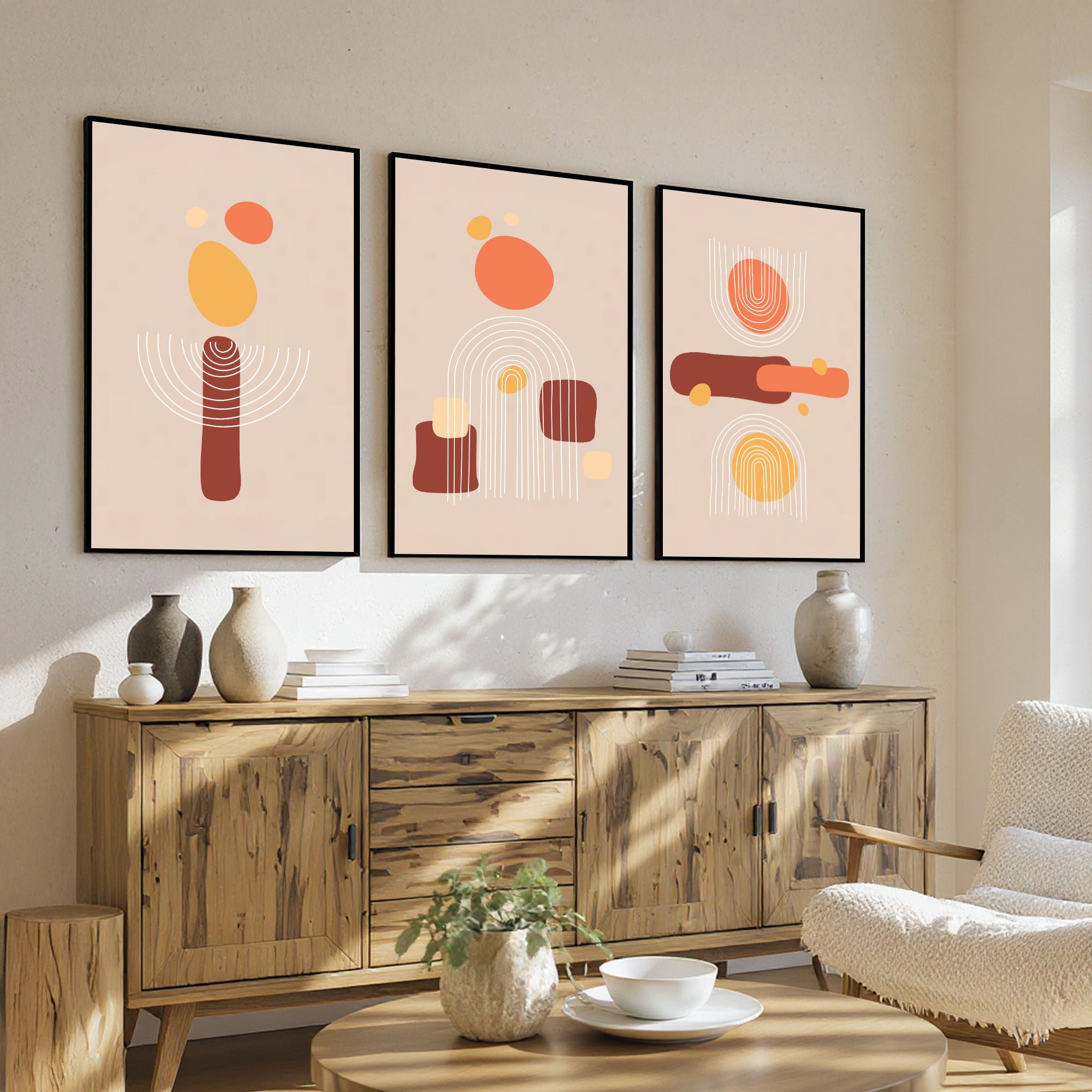 The Castle Decor Boho Wall Art for Living Room Big Size | Framed Abstract Botanical Paintings for Living Room & Bedroom | Modern Home Decoration & Perfect Gifting Option | Set of 3 (11×17 Inch Each) –3