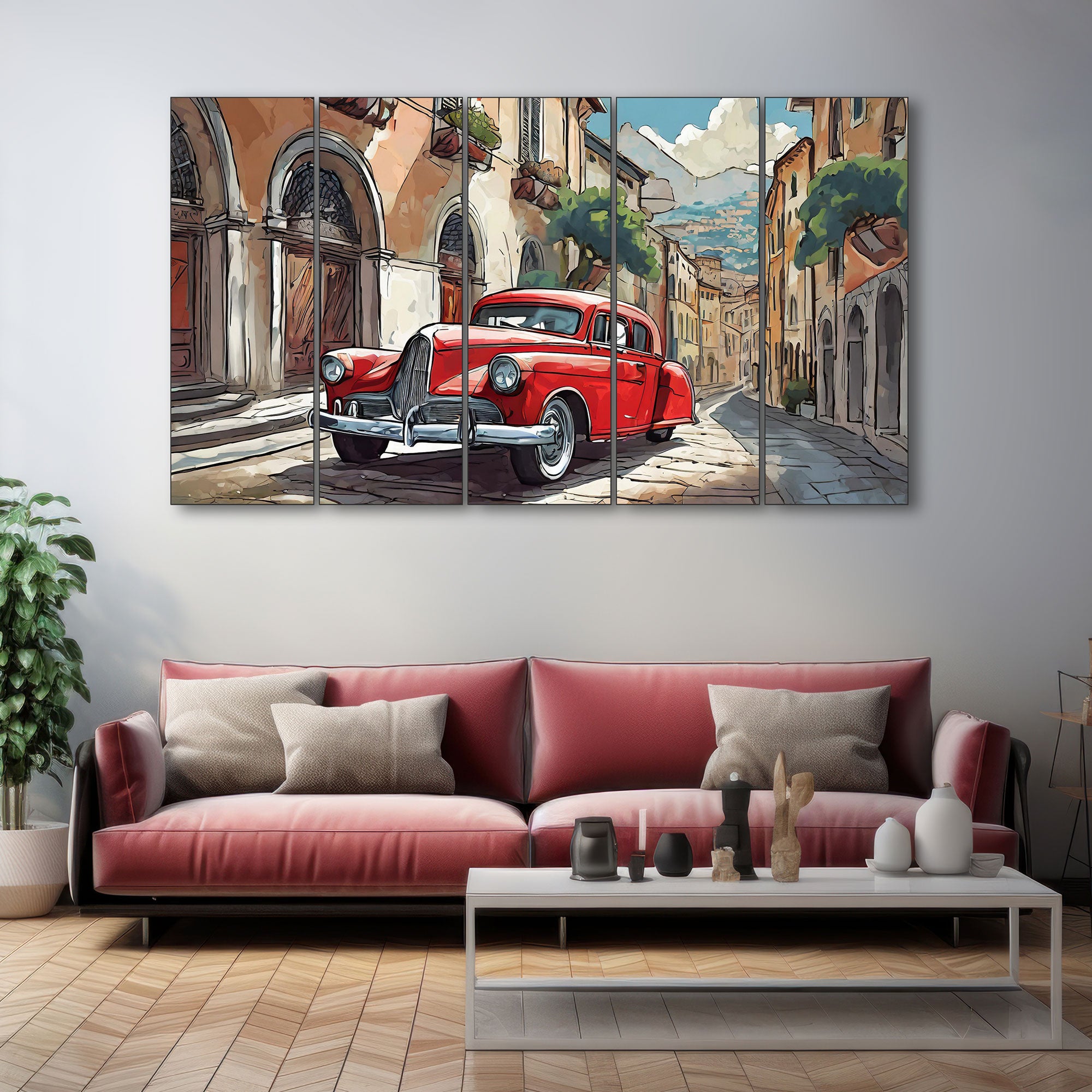 Vintage Car Painting with frame Big Size Wall Art for living room,Bedroom,Drawing room,Hotels