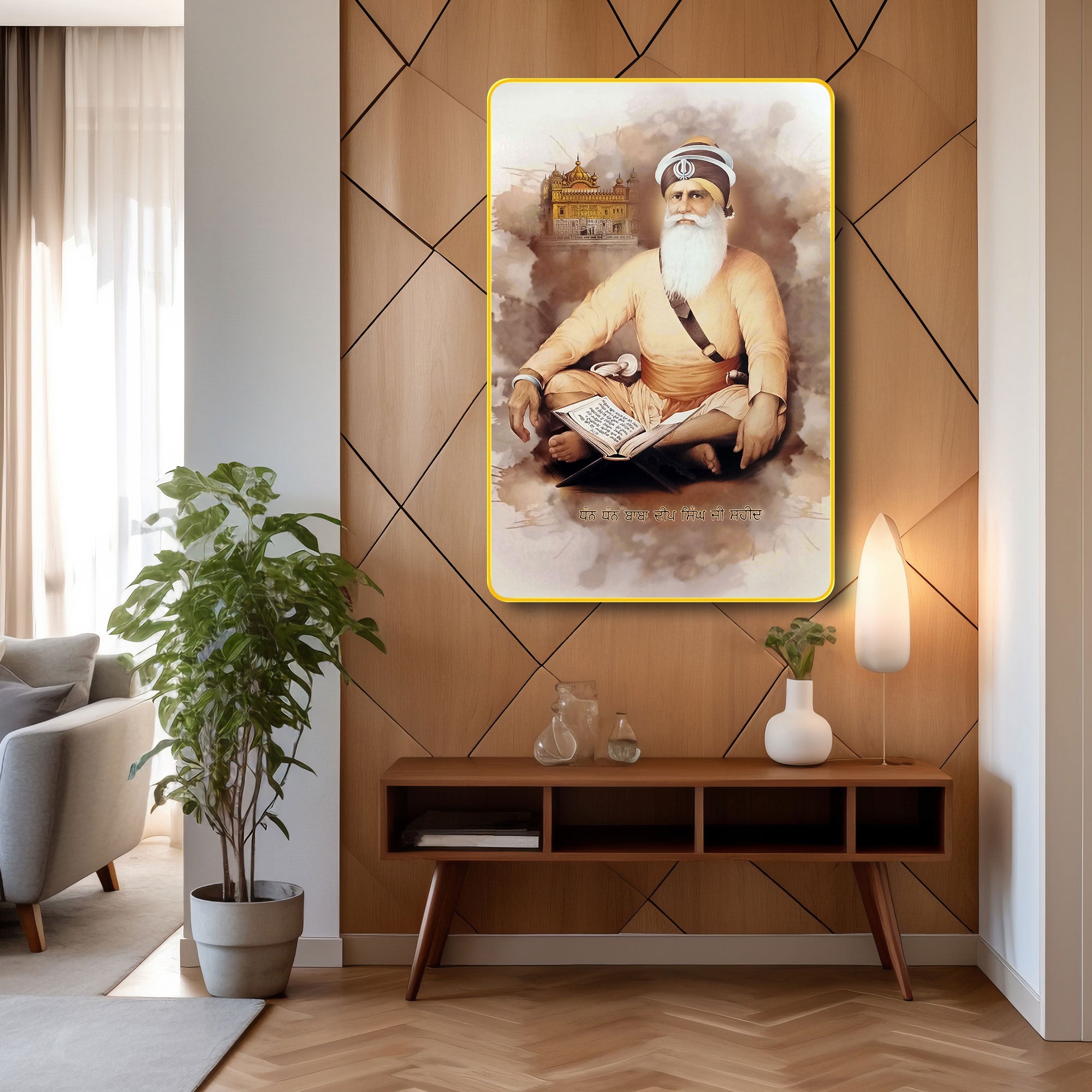 The Castle Decor Baba Deep Singh Ji Wall Frame | Sikh Warrior Spiritual Painting | Religious Wall Art for Home, Office & Gift Decor 20X30 Inches
