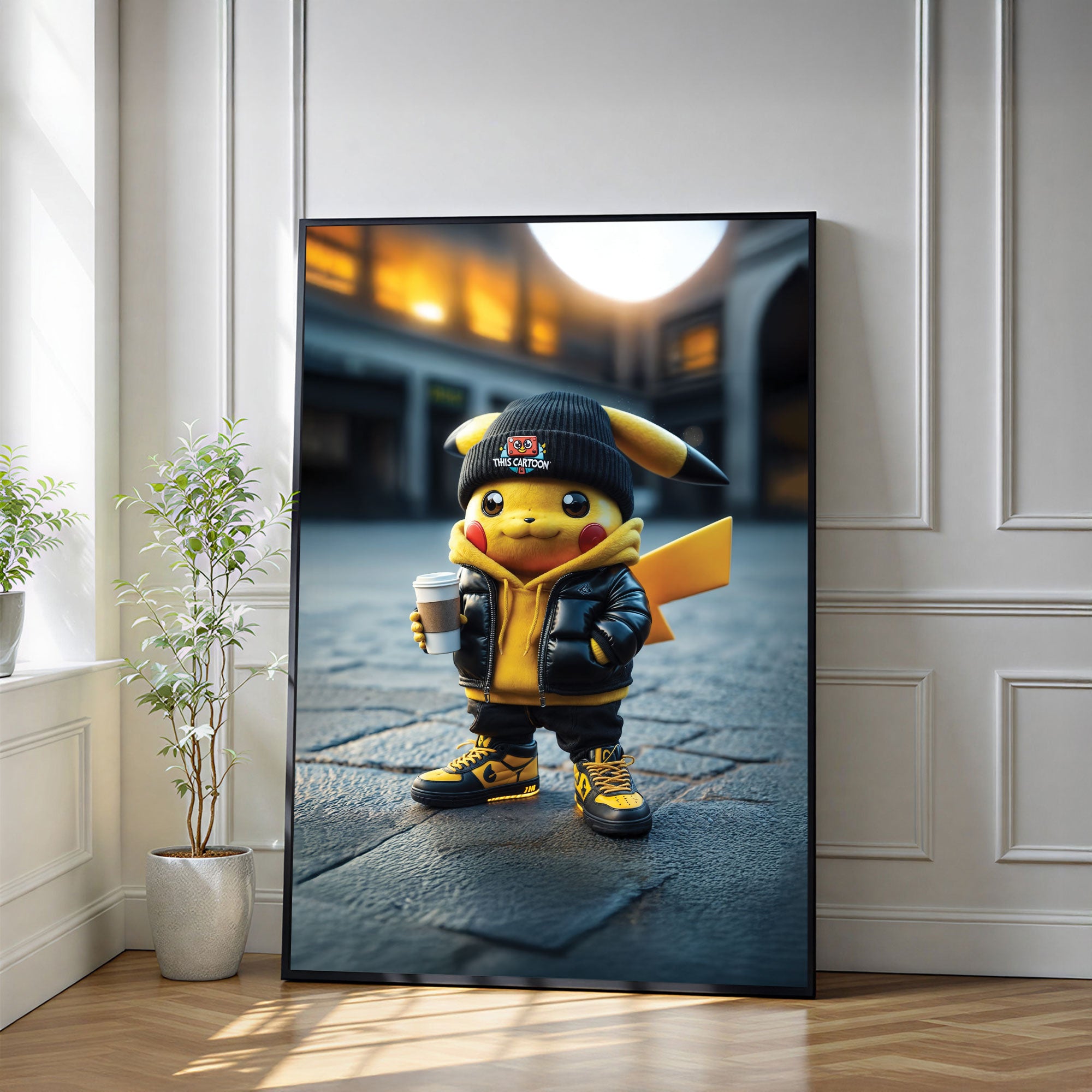 The Castle Decor Street Style Electric Mouse Wall Art, Urban Cartoon Character Artwork with Premium Sparkle Finish, 20×30 Inch Wall Décor for Kids Room & Gaming Setup