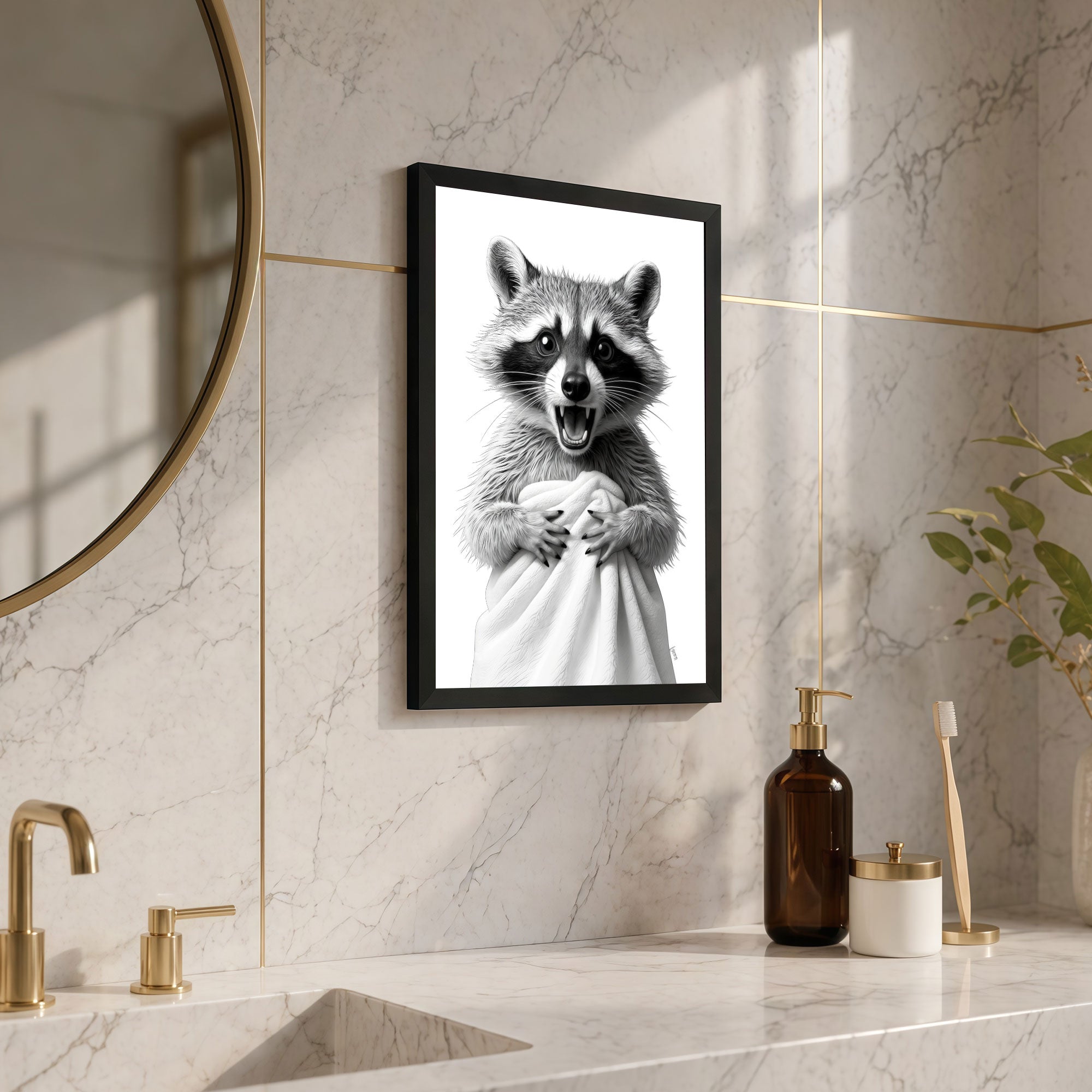 The Castle Decor Funny Highland Cow taking a Shower Framed Wall Art – Cute Fluffy Bull in Bathtub under Shower Head Framed Poster, Rustic Farmhouse Bathroom Decor