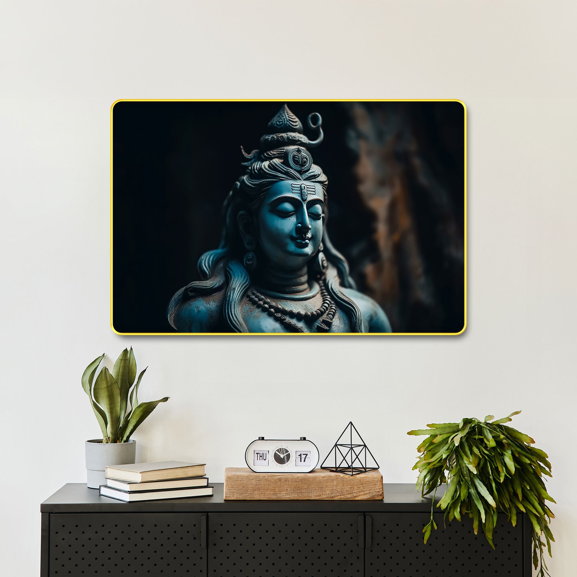 The Castle Decor Lord Shiva Wall Art Painting | Spiritual Wooden Frame for Home, Living Room, Office & Hotel Decoration