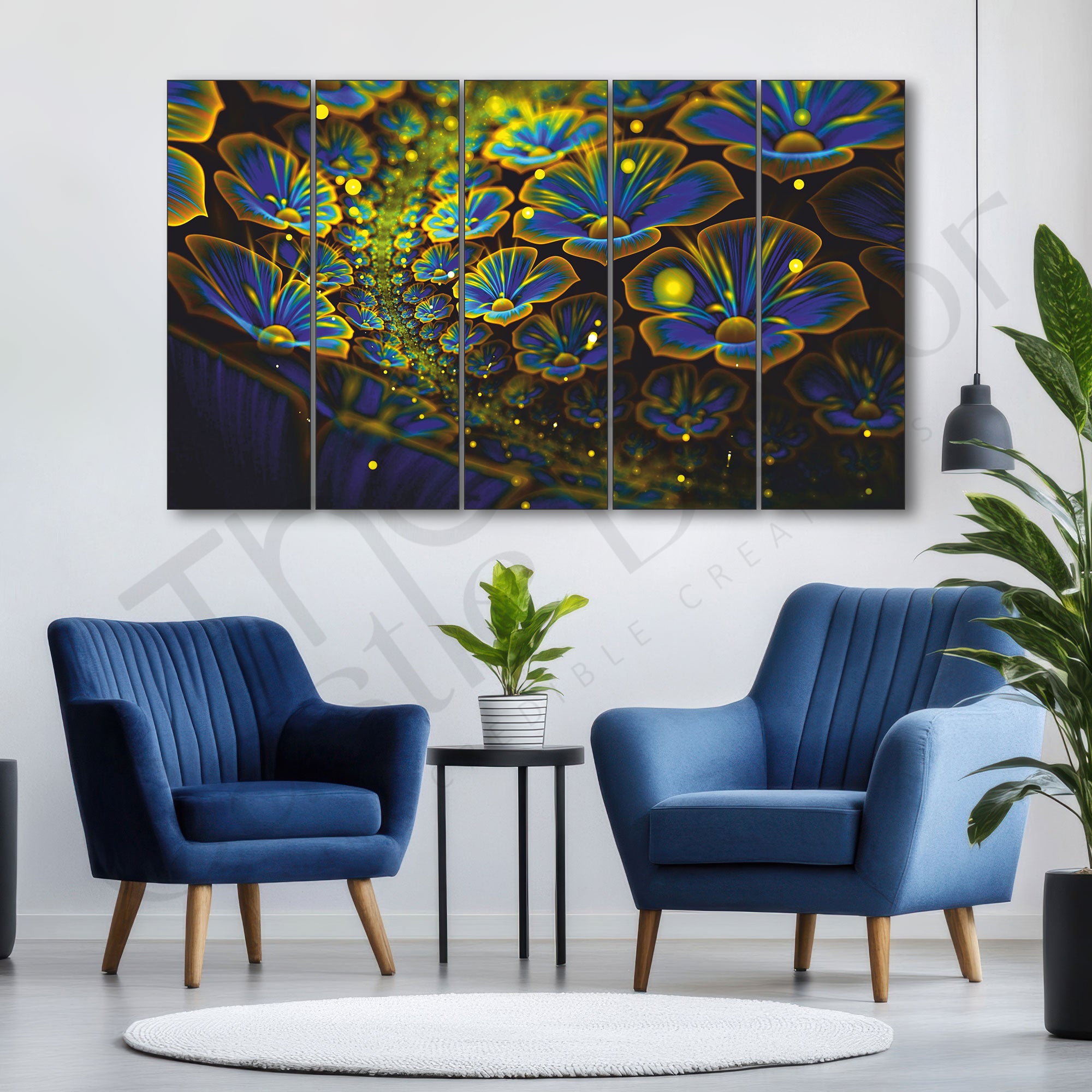 Yellow Modern Flower Painting Set of 5 for Home Decoration